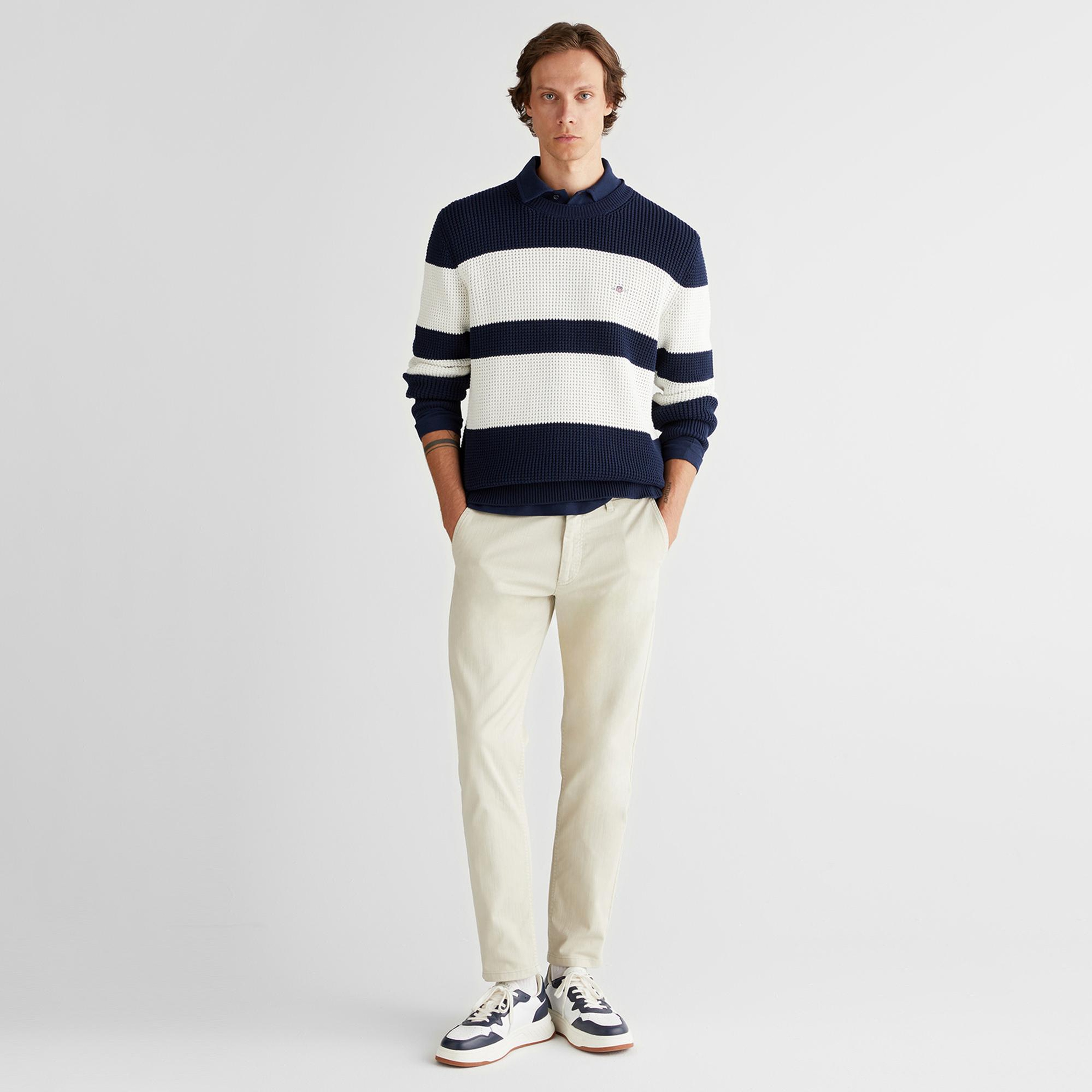 GANT Erkek Lacivert Relaxed Fit Bisiklet Yaka Triko