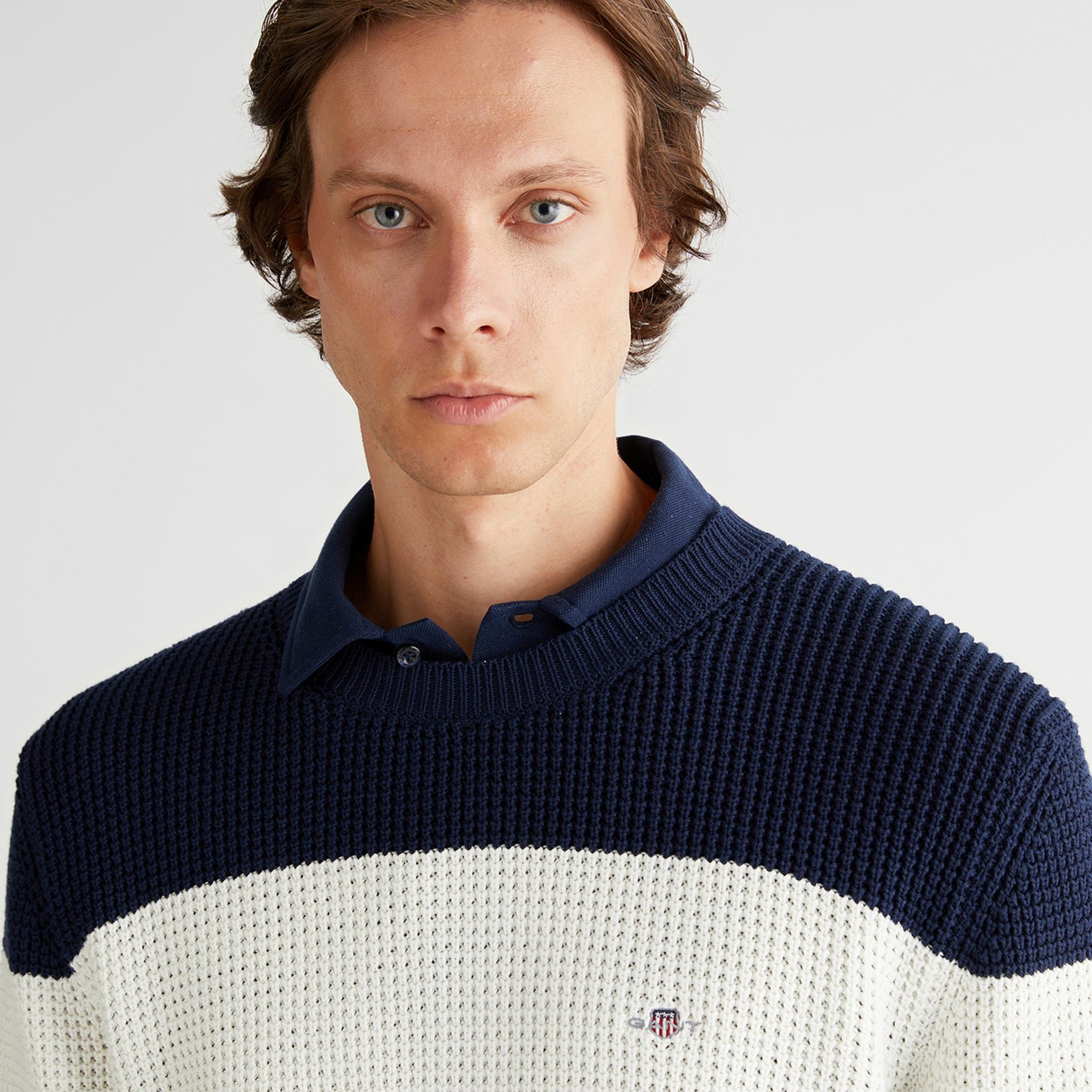 GANT Erkek Lacivert Relaxed Fit Bisiklet Yaka Triko