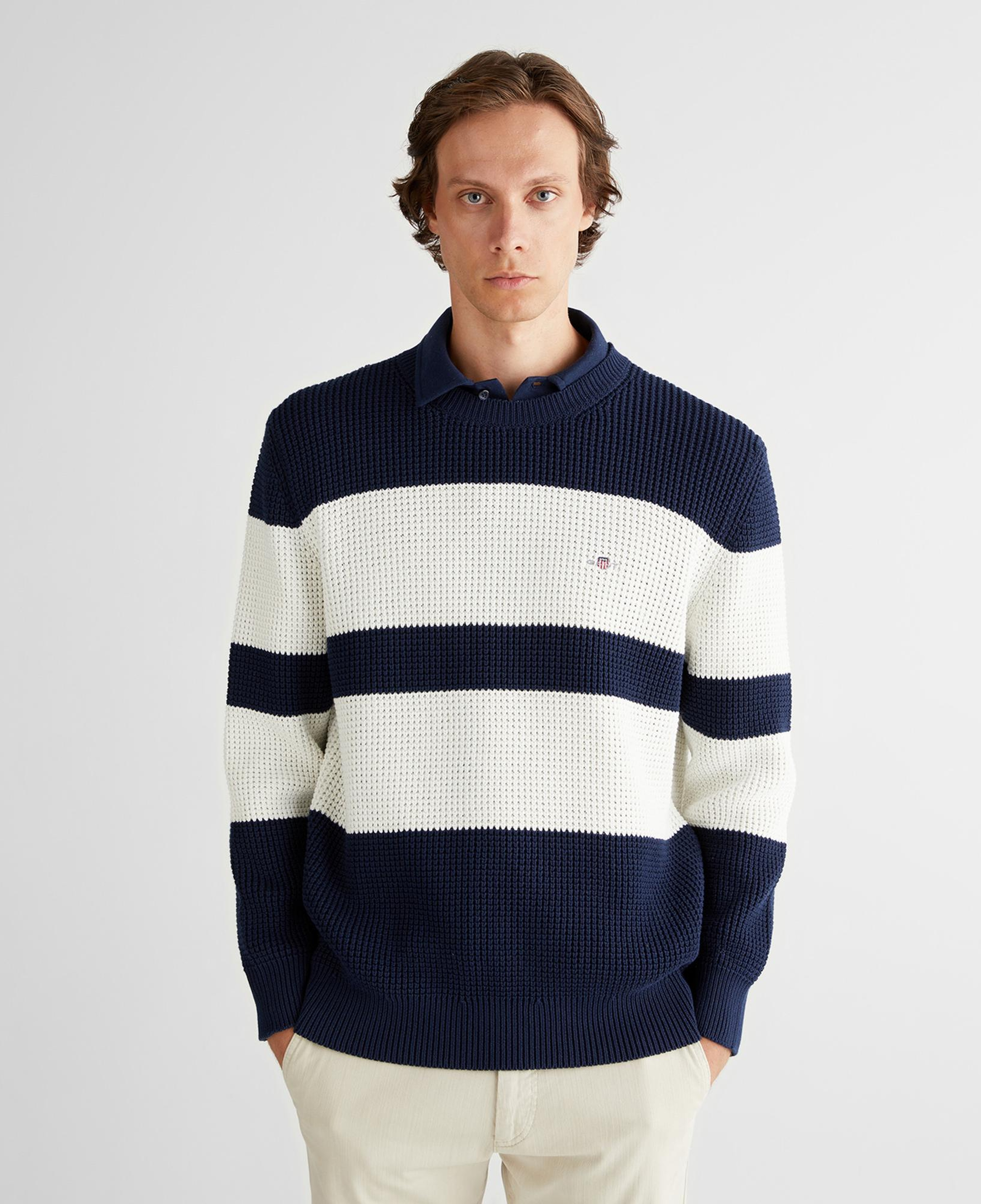 GANT Erkek Lacivert Relaxed Fit Bisiklet Yaka Triko