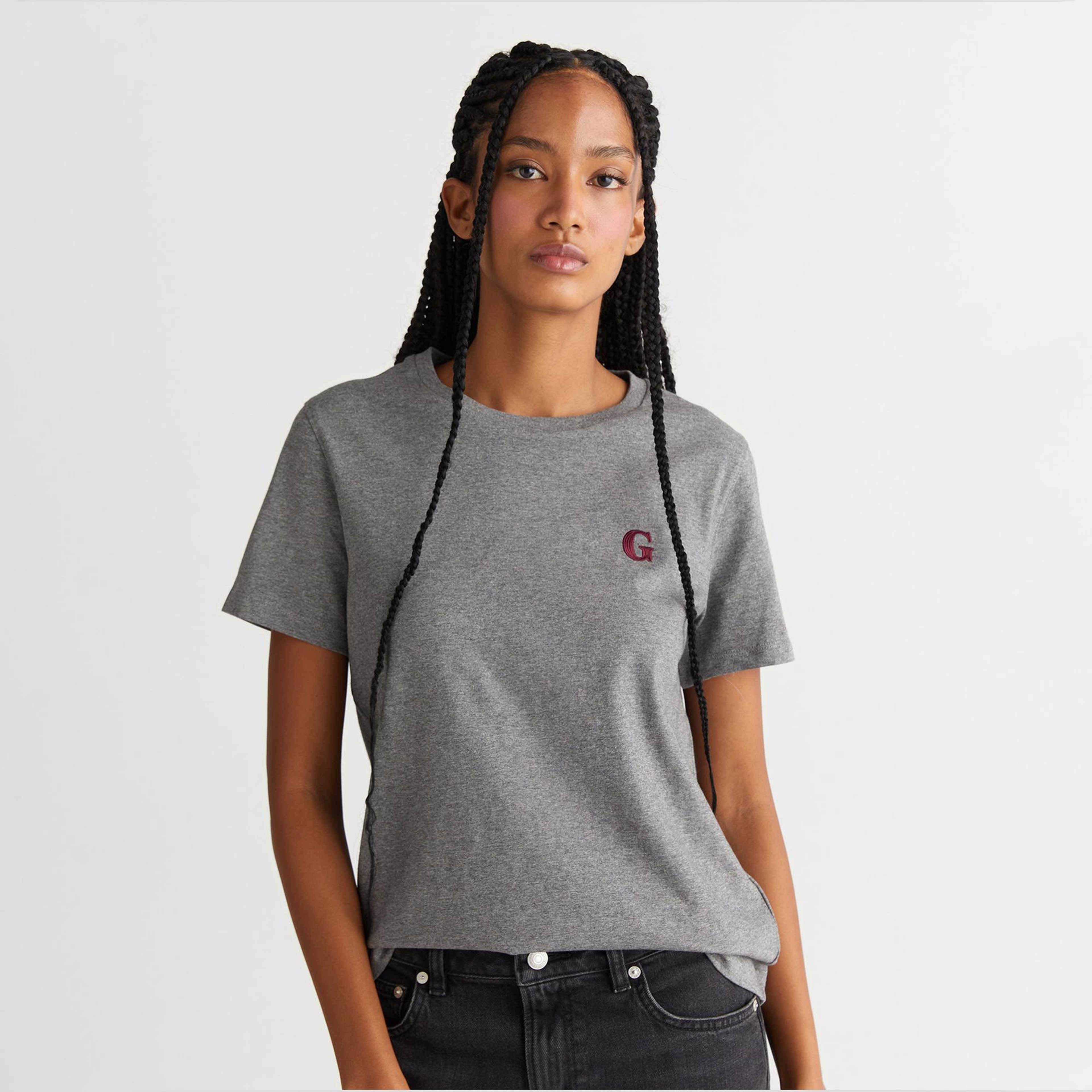 GANT Kadın Gri Regular Fit Bisiklet Yaka T-Shirt