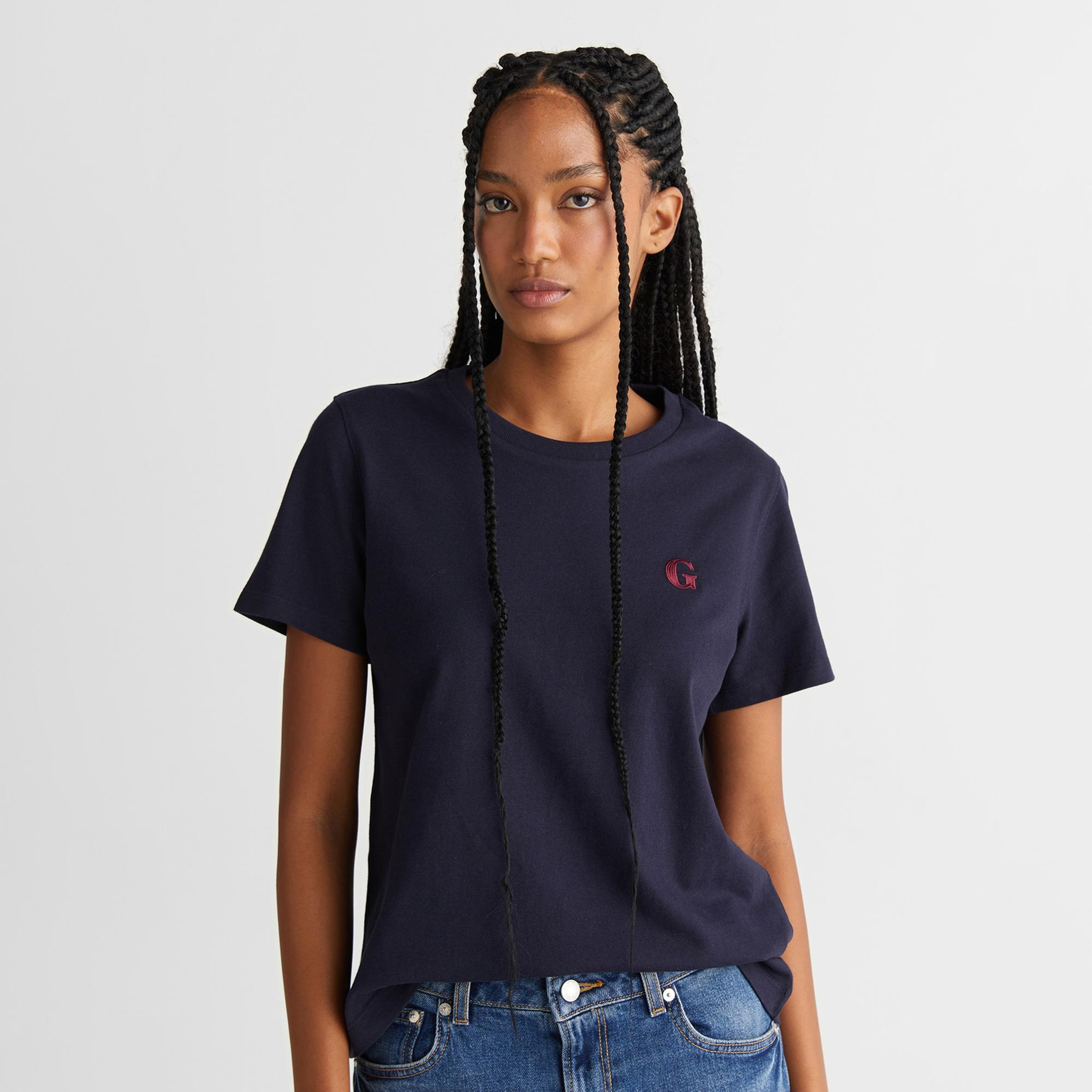 GANT Kadın Lacivert Regular Fit Bisiklet Yaka T-Shirt