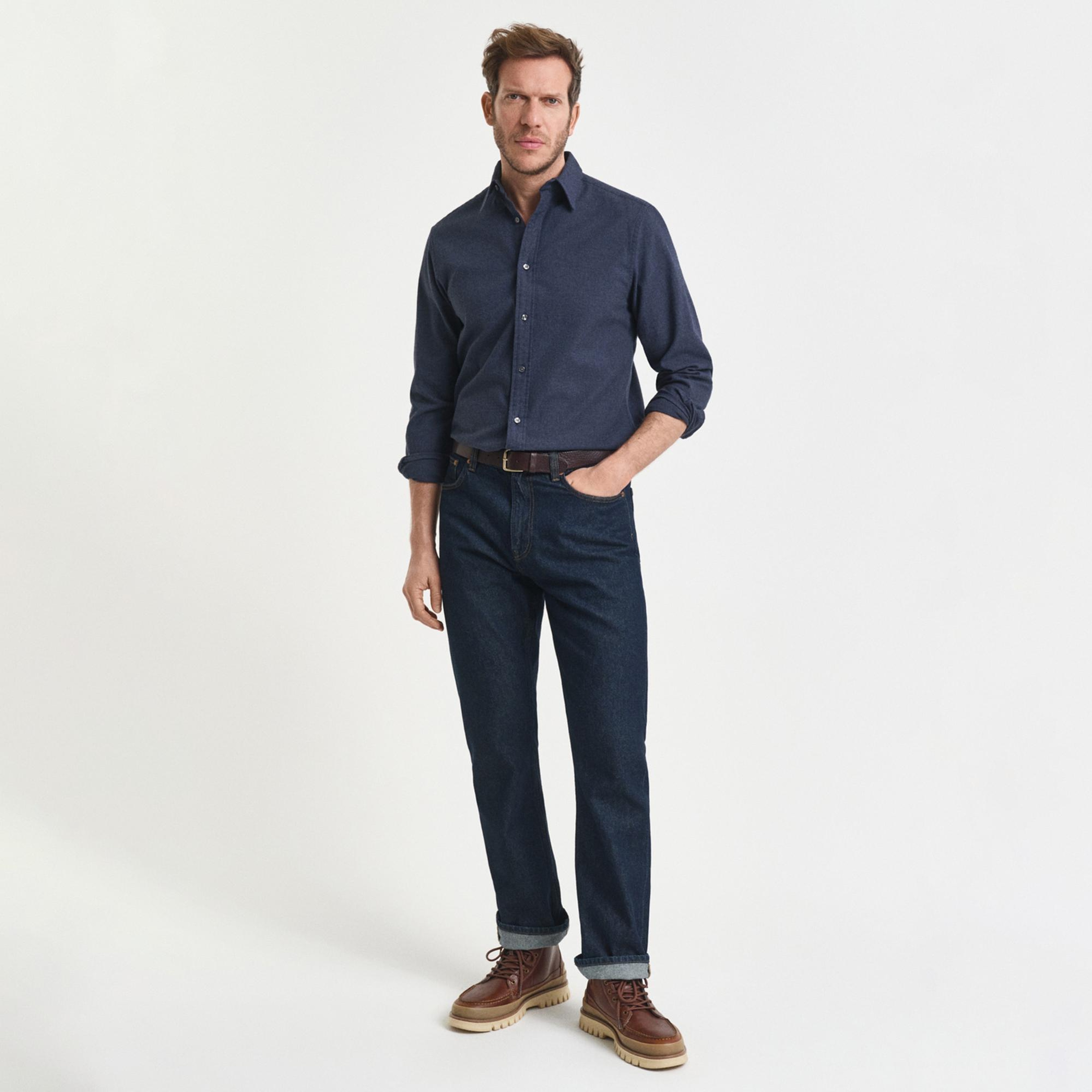 GANT Erkek Beyaz Regular Fit Bisiklet Yaka Gömlek