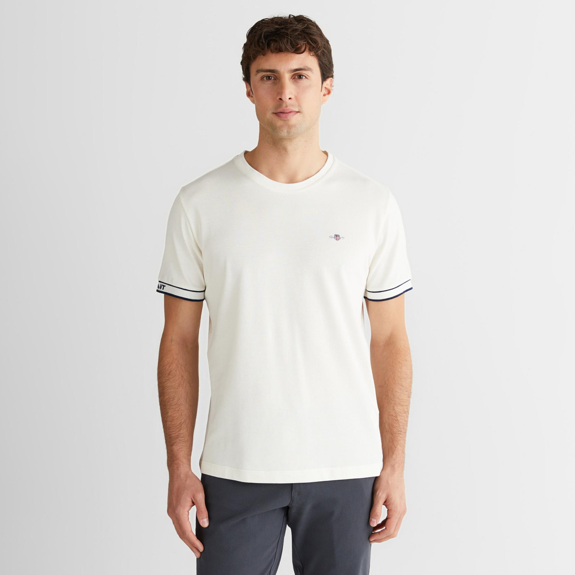 GANT Erkek Beyaz Regular Fit Bisiklet Yaka T-Shirt