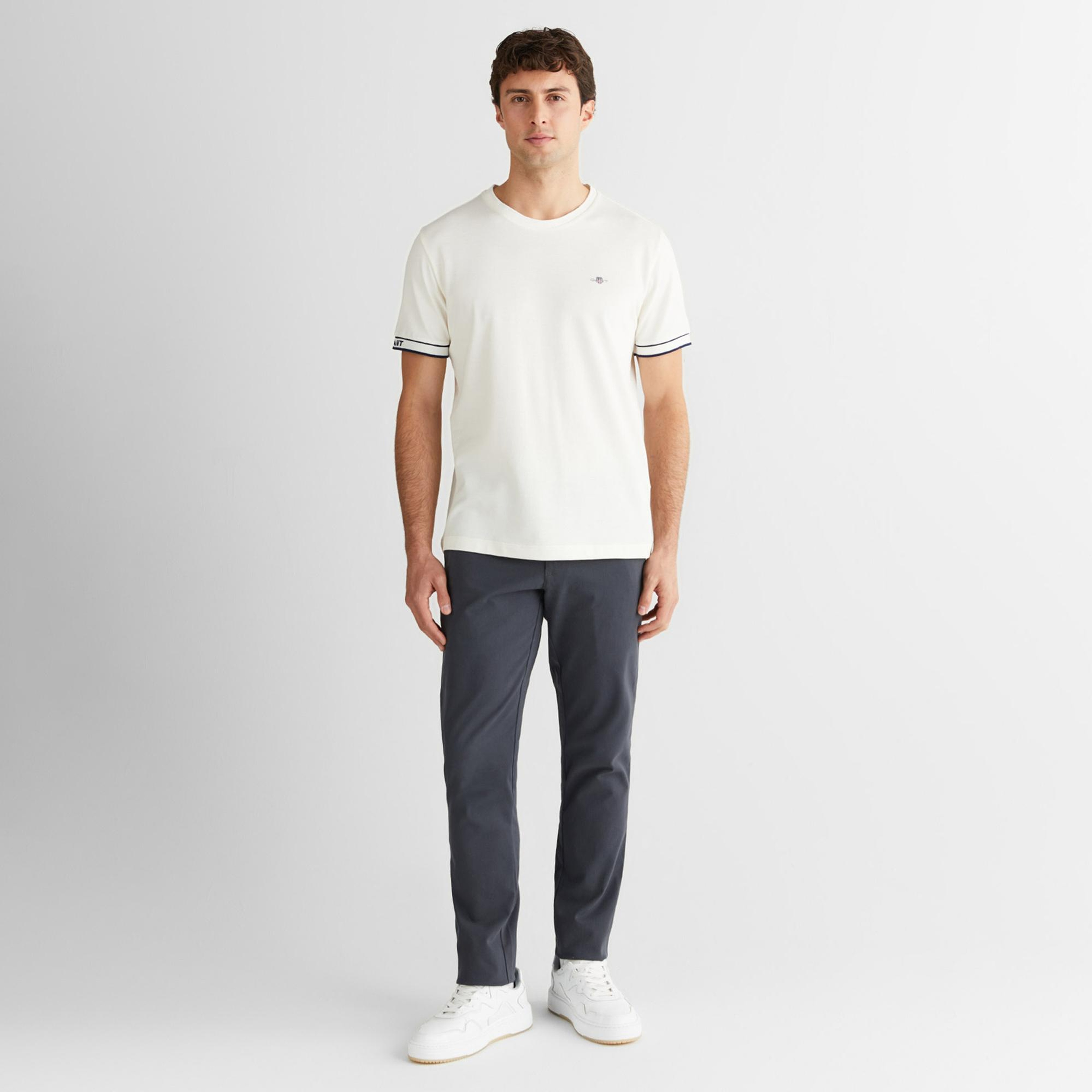 GANT Erkek Beyaz Regular Fit Bisiklet Yaka T-Shirt