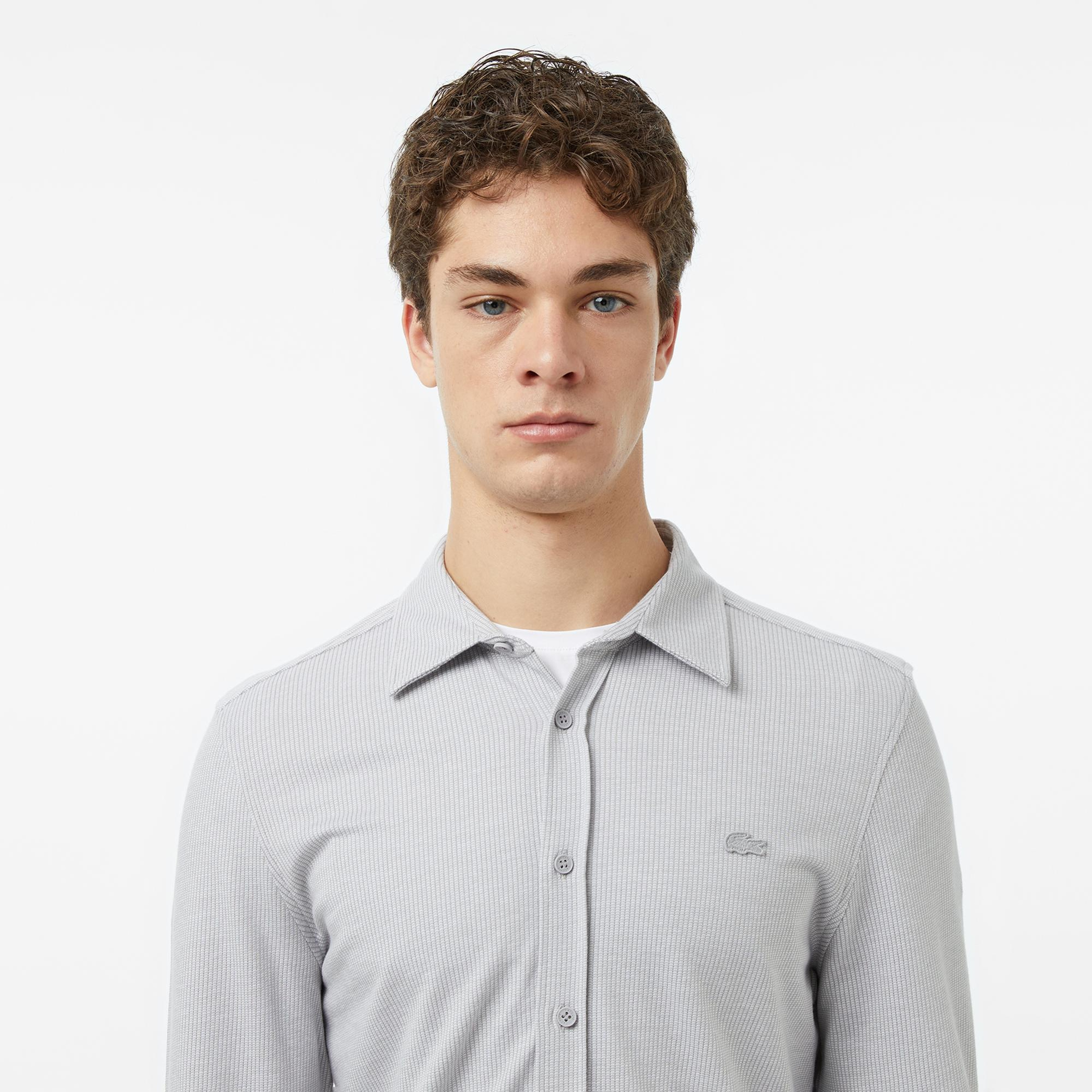 Lacoste Erkek Slim Fit Düğmeli Yaka Gri Gömlek