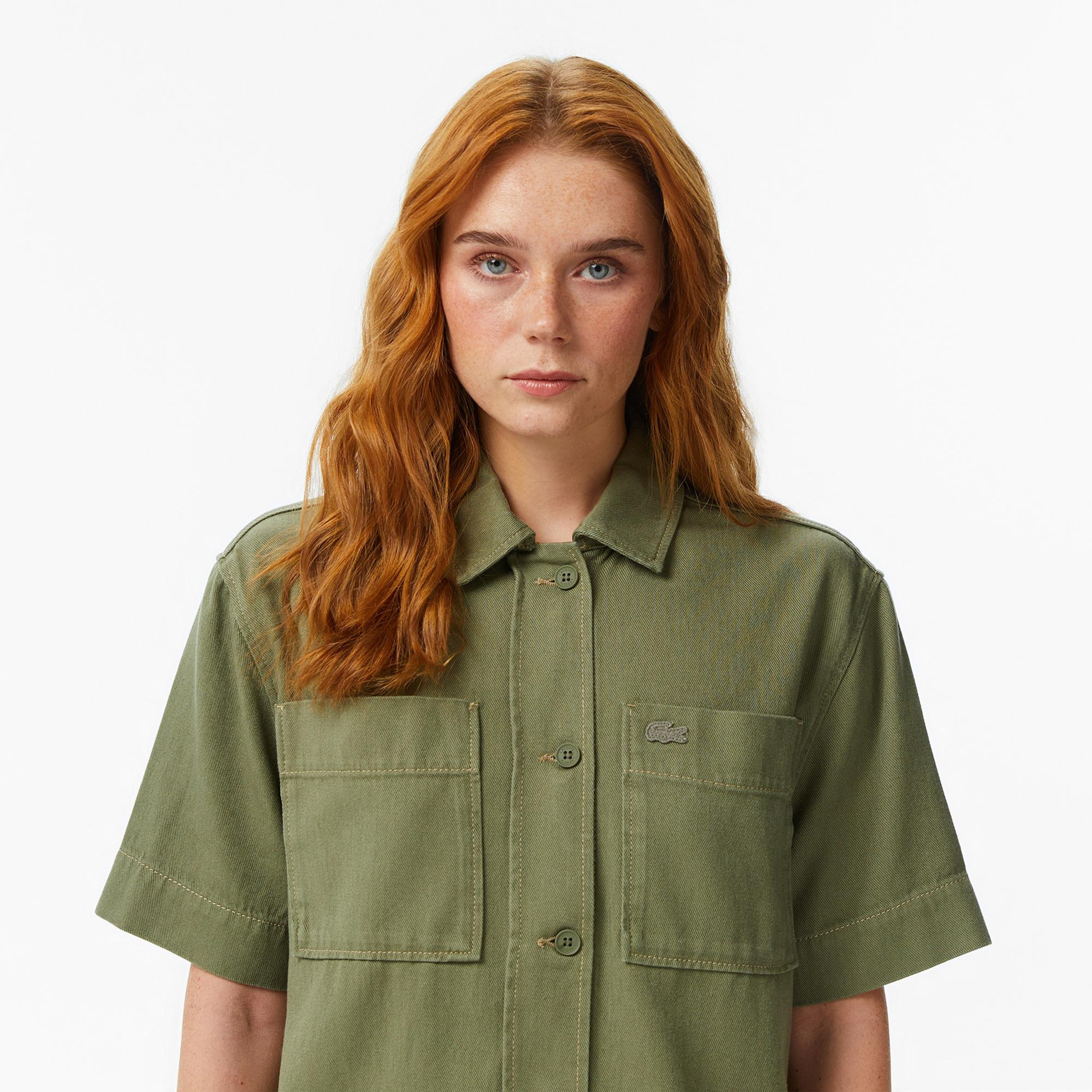 Lacoste Kadın Regular Fit Kısa Kollu Düğmeli Yaka Haki Gömlek