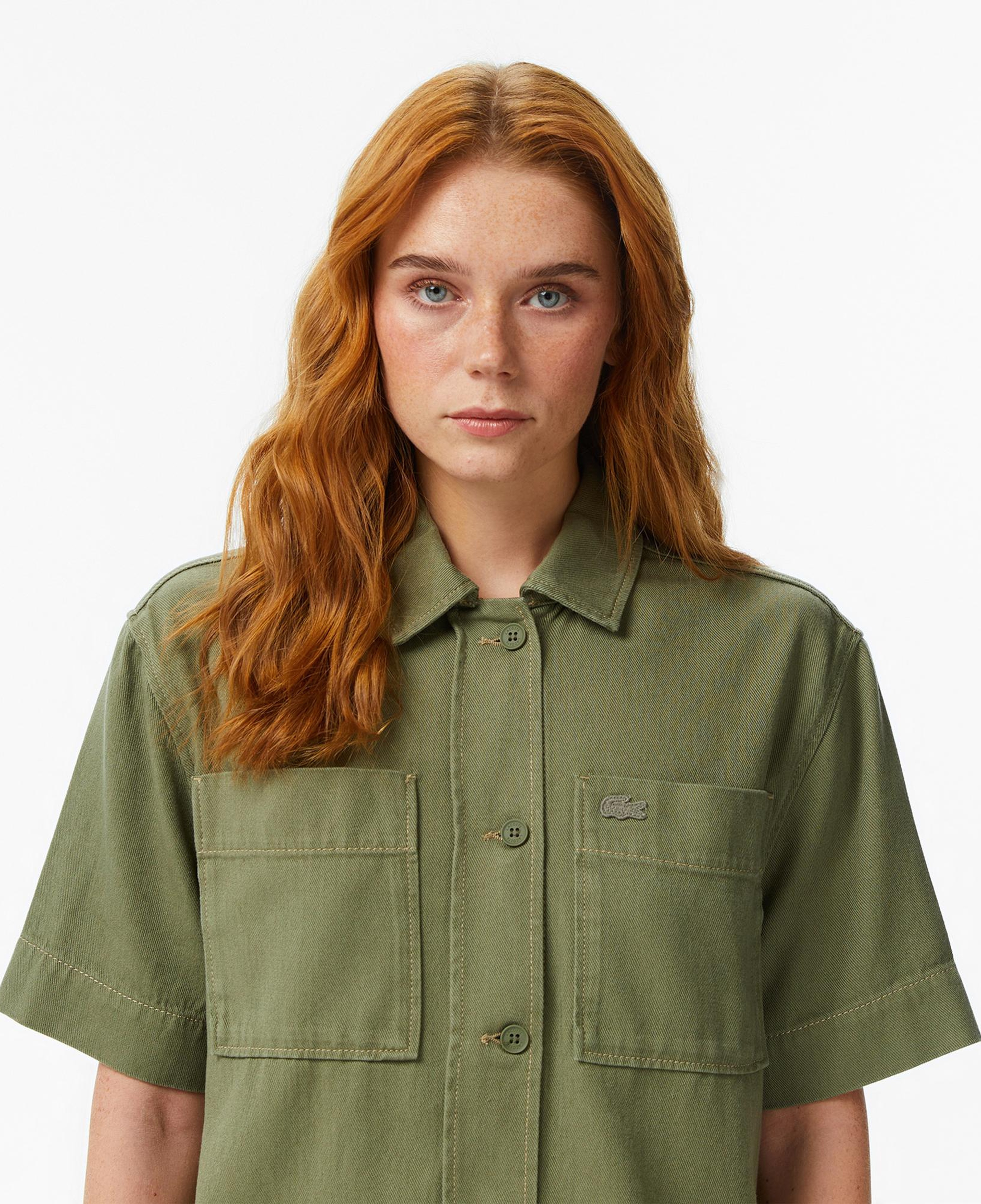 Lacoste Kadın Regular Fit Kısa Kollu Düğmeli Yaka Haki Gömlek