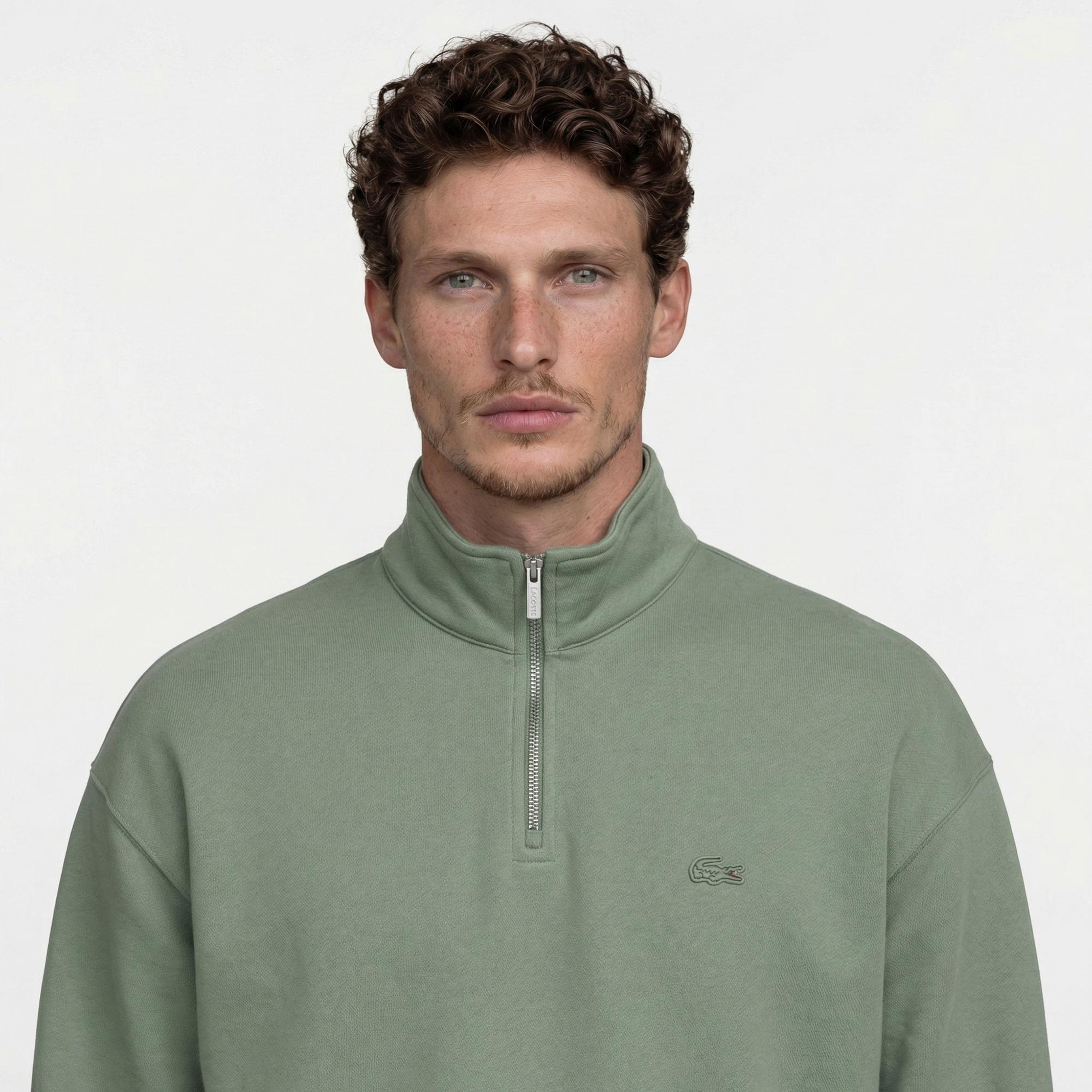 Lacoste Heavy Fleece Zipper Neck Unisex Yeşil Sweatshirt
