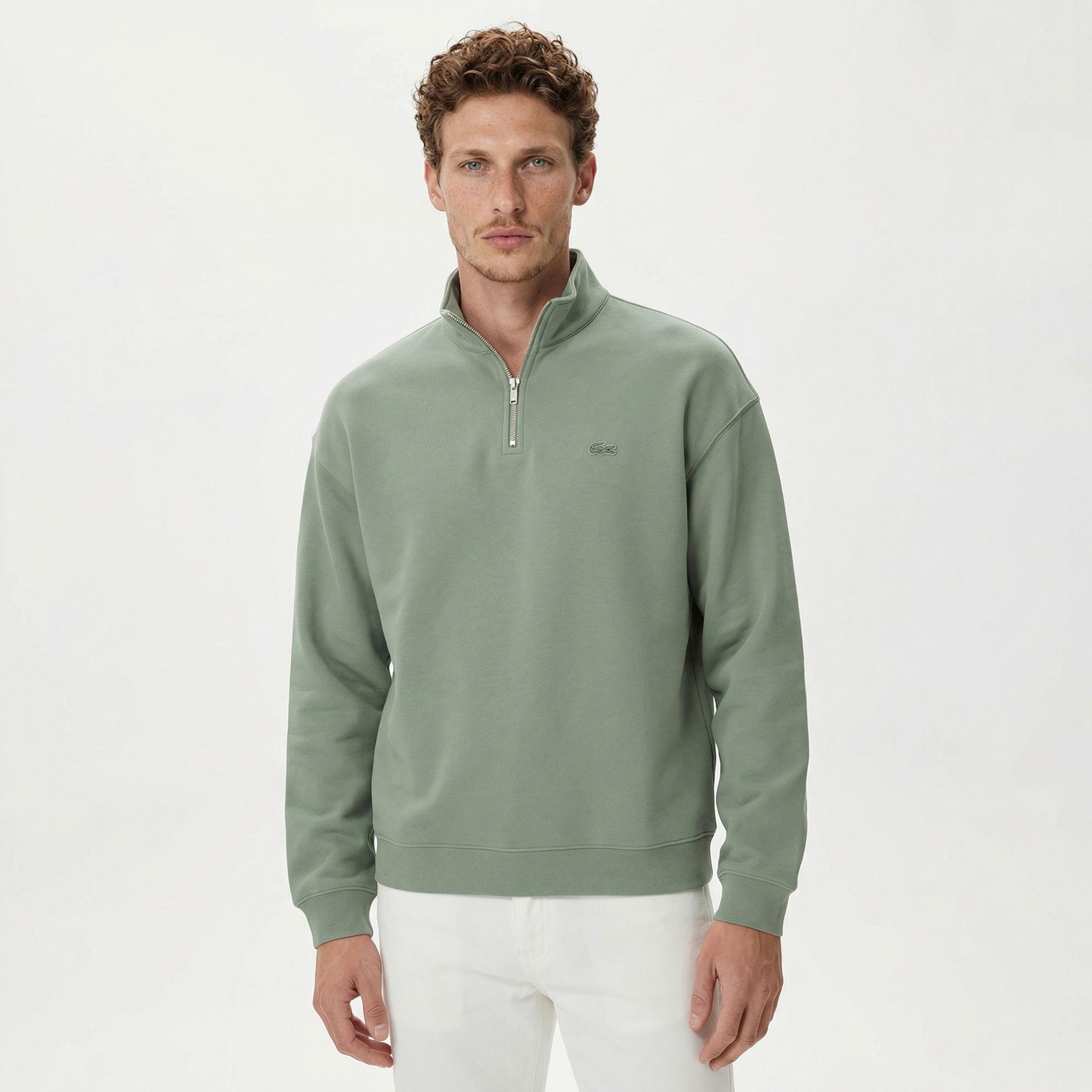 Lacoste Heavy Fleece Zipper Neck Unisex Yeşil Sweatshirt
