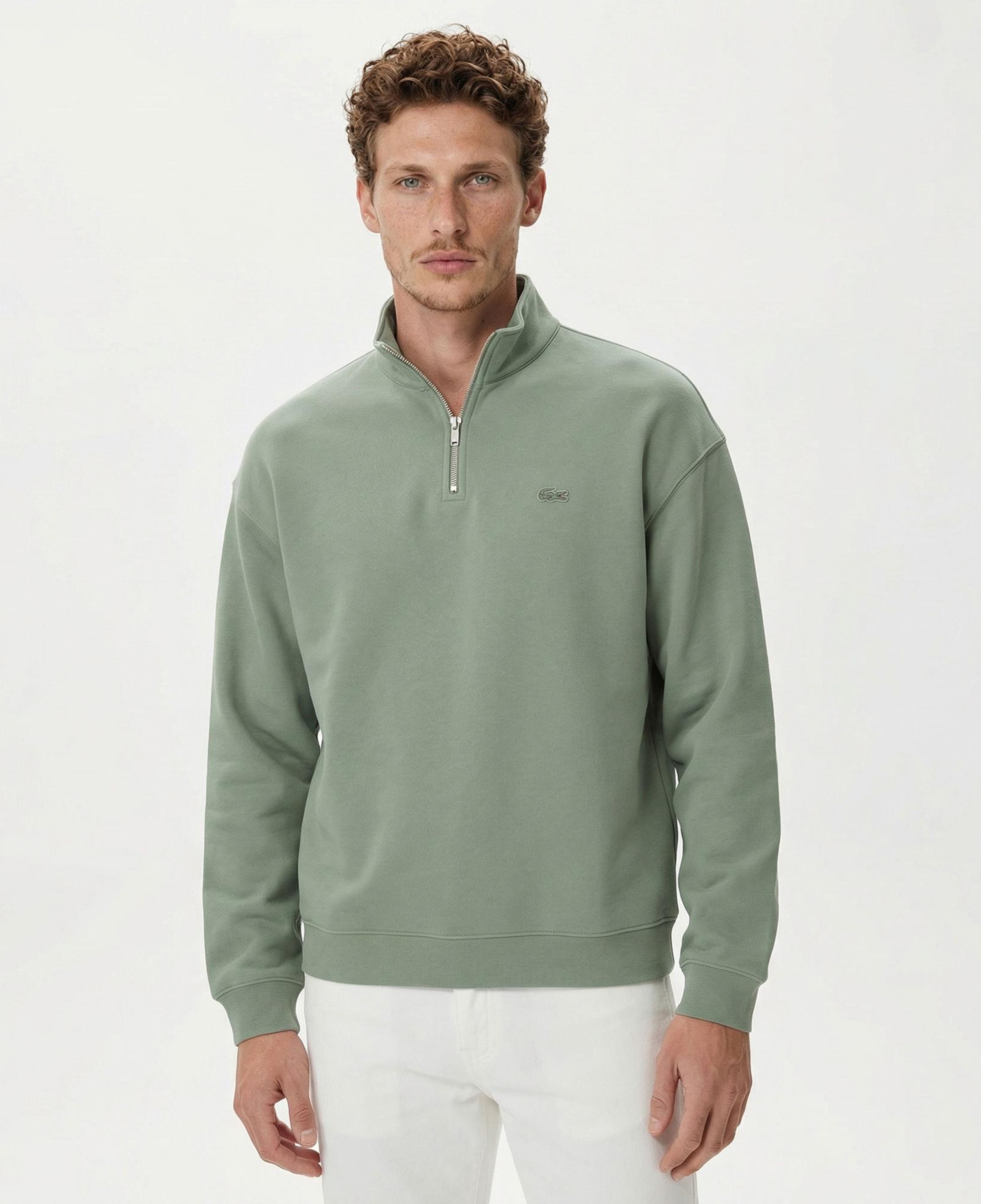 Lacoste Heavy Fleece Zipper Neck Unisex Yeşil Sweatshirt