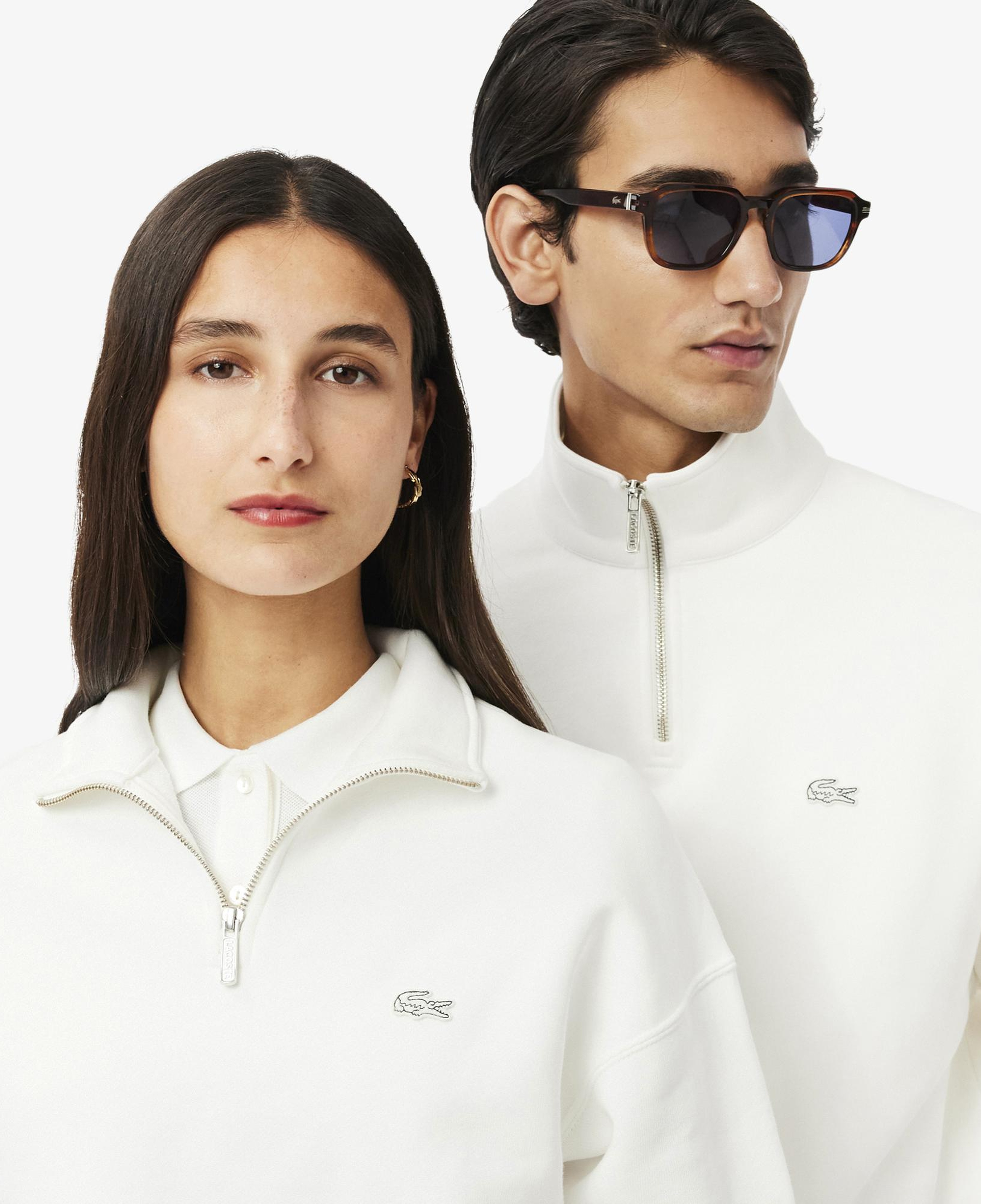 Unisex Loose Fit Yarım Fermuarlı Beyaz Sweatshirt