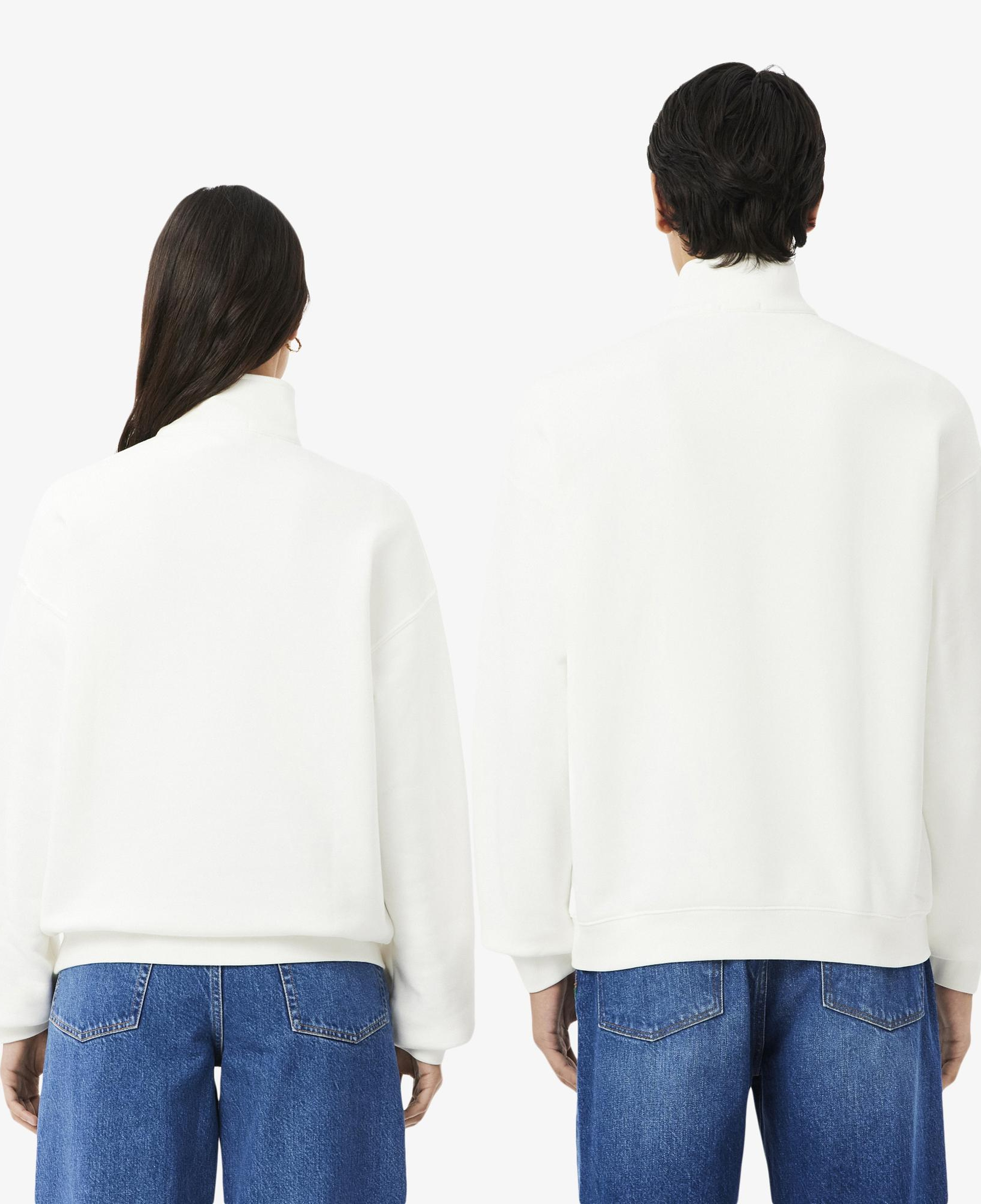 Unisex Loose Fit Yarım Fermuarlı Beyaz Sweatshirt