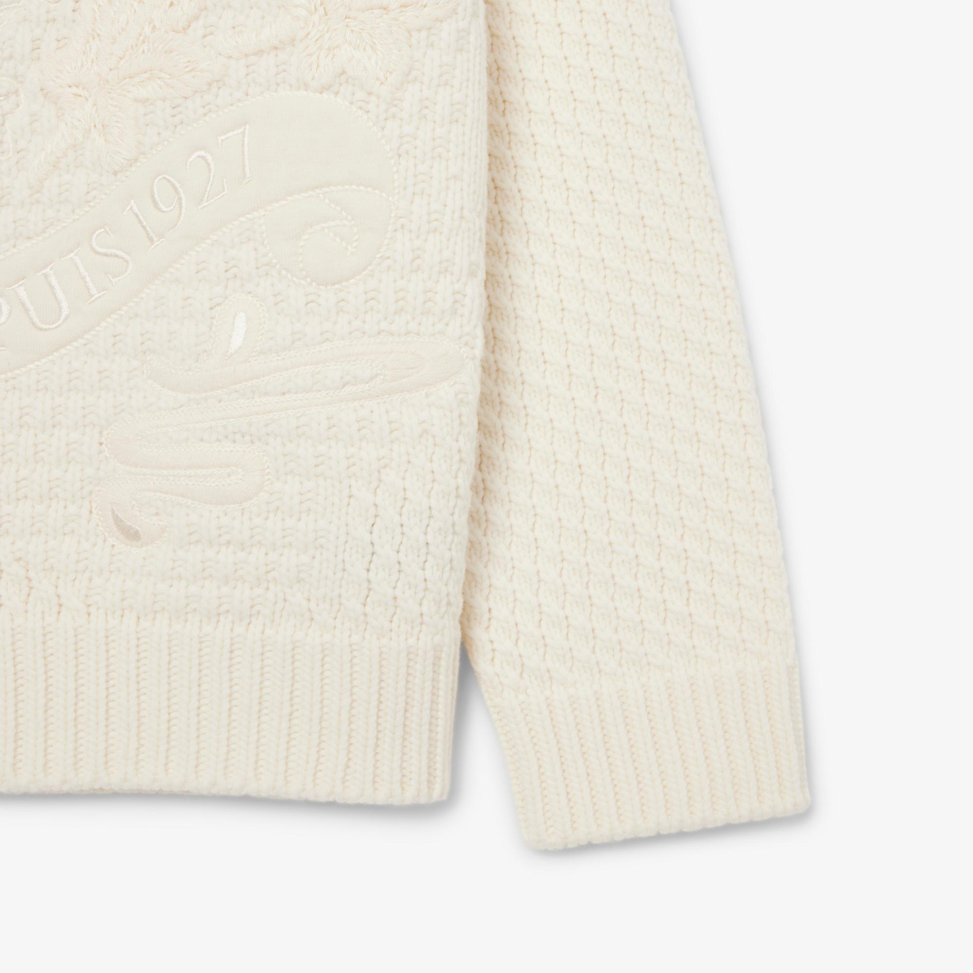 Lacoste FW25 RUNWAY Erkek Oversize Fit Bisiklet Yaka Baskılı Yün Beyaz Kazak