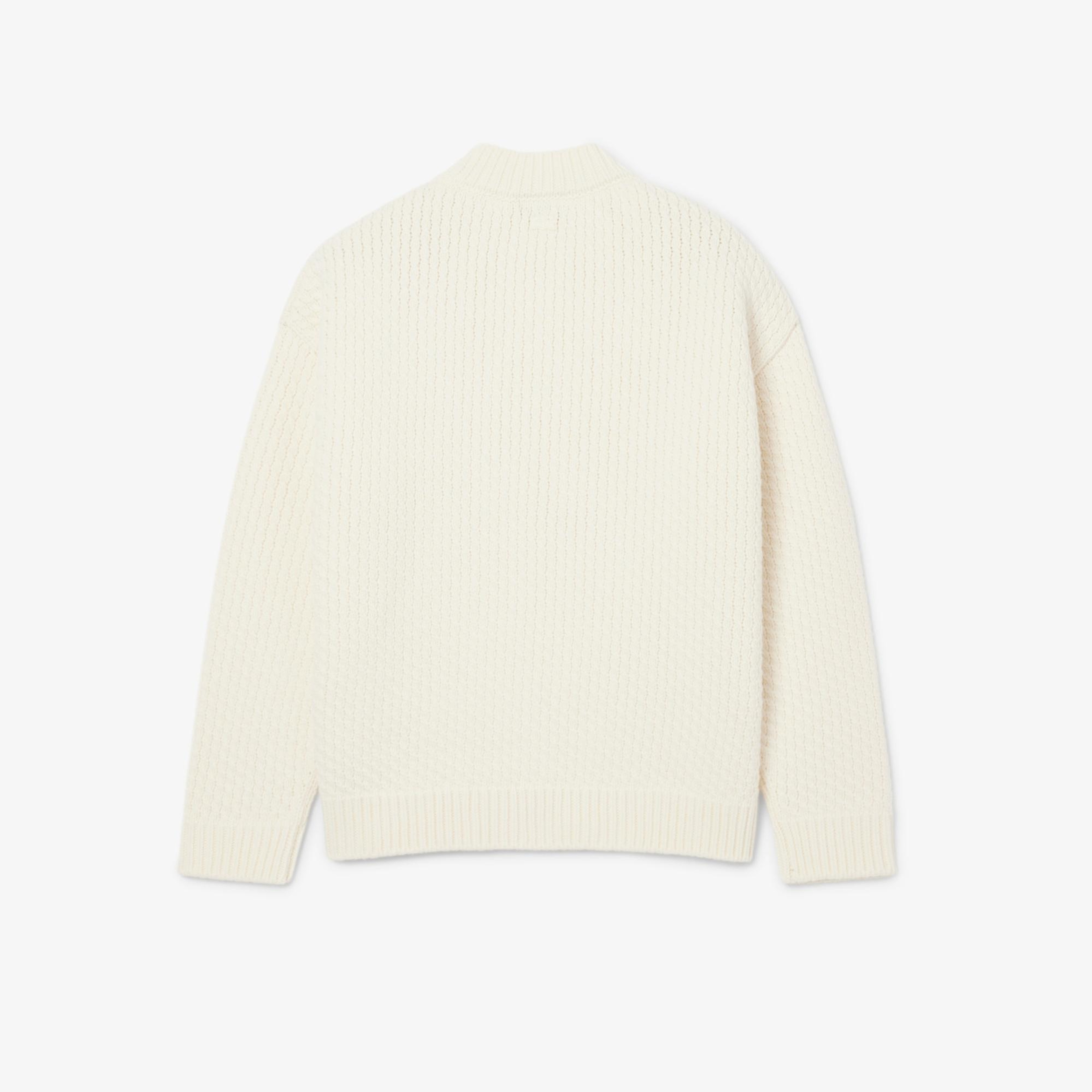 Lacoste FW25 RUNWAY Erkek Oversize Fit Bisiklet Yaka Baskılı Yün Beyaz Kazak