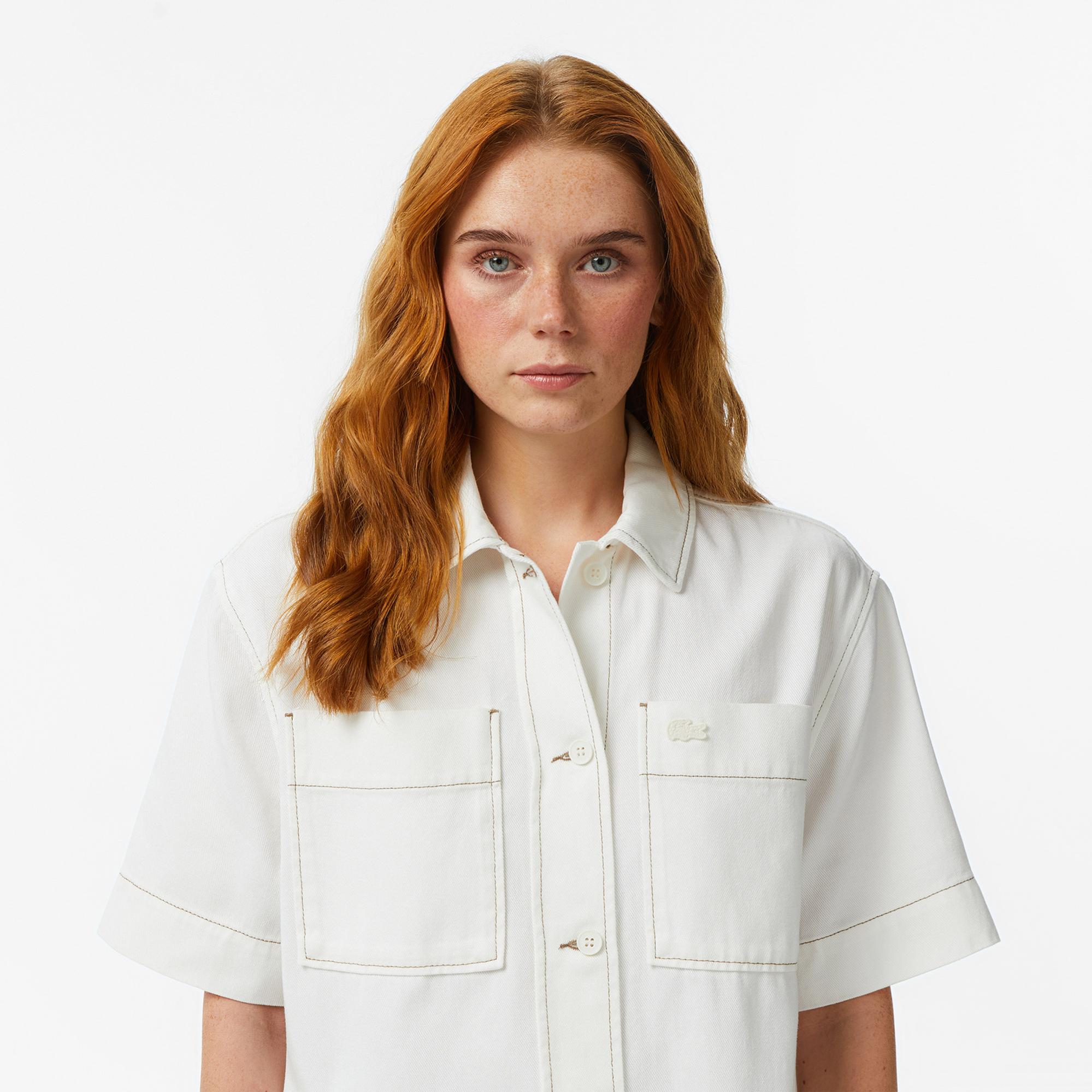 Lacoste Kadın Regular Fit Kısa Kollu Düğmeli Yaka Krem Gömlek