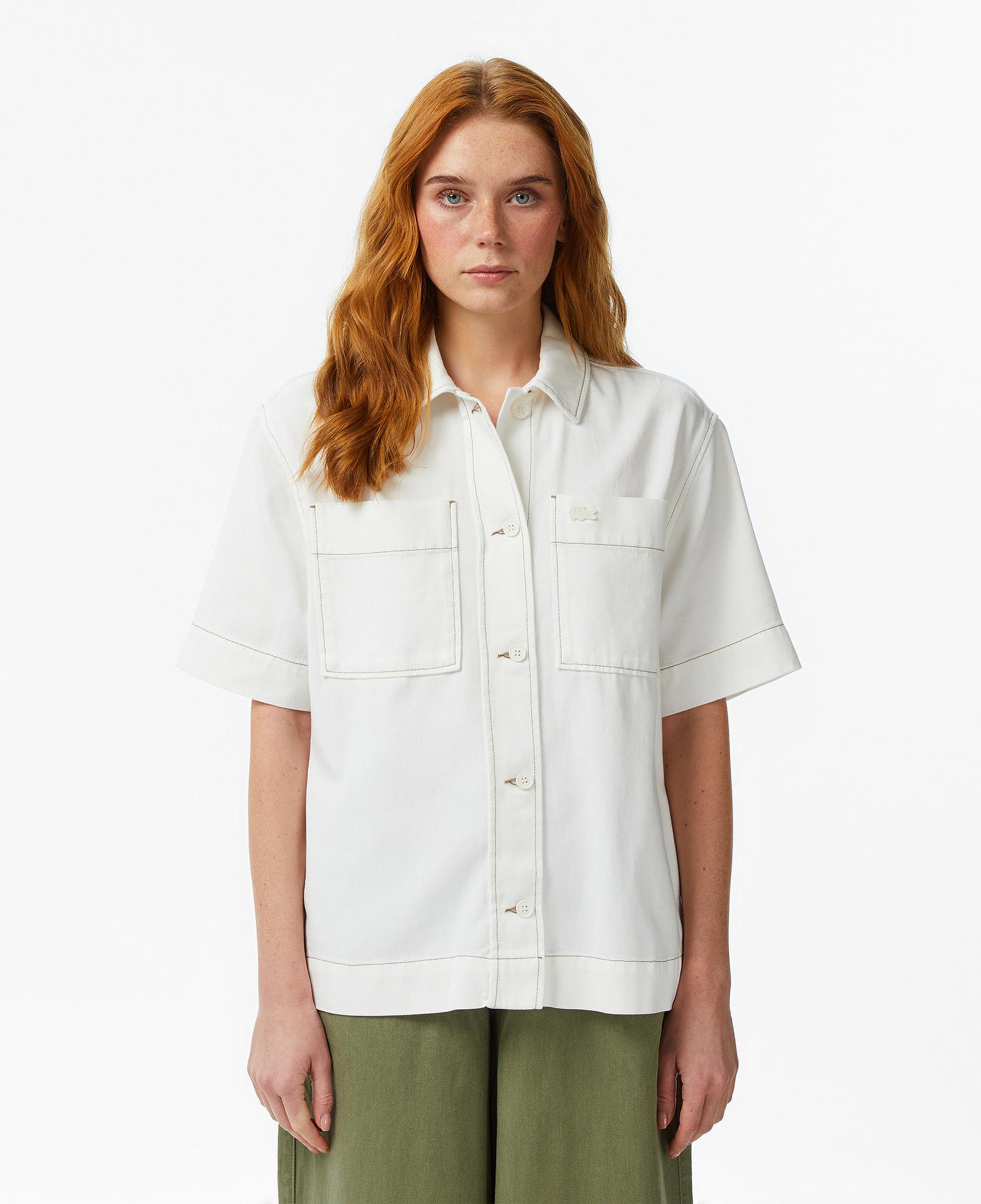 Lacoste Kadın Regular Fit Kısa Kollu Düğmeli Yaka Krem Gömlek