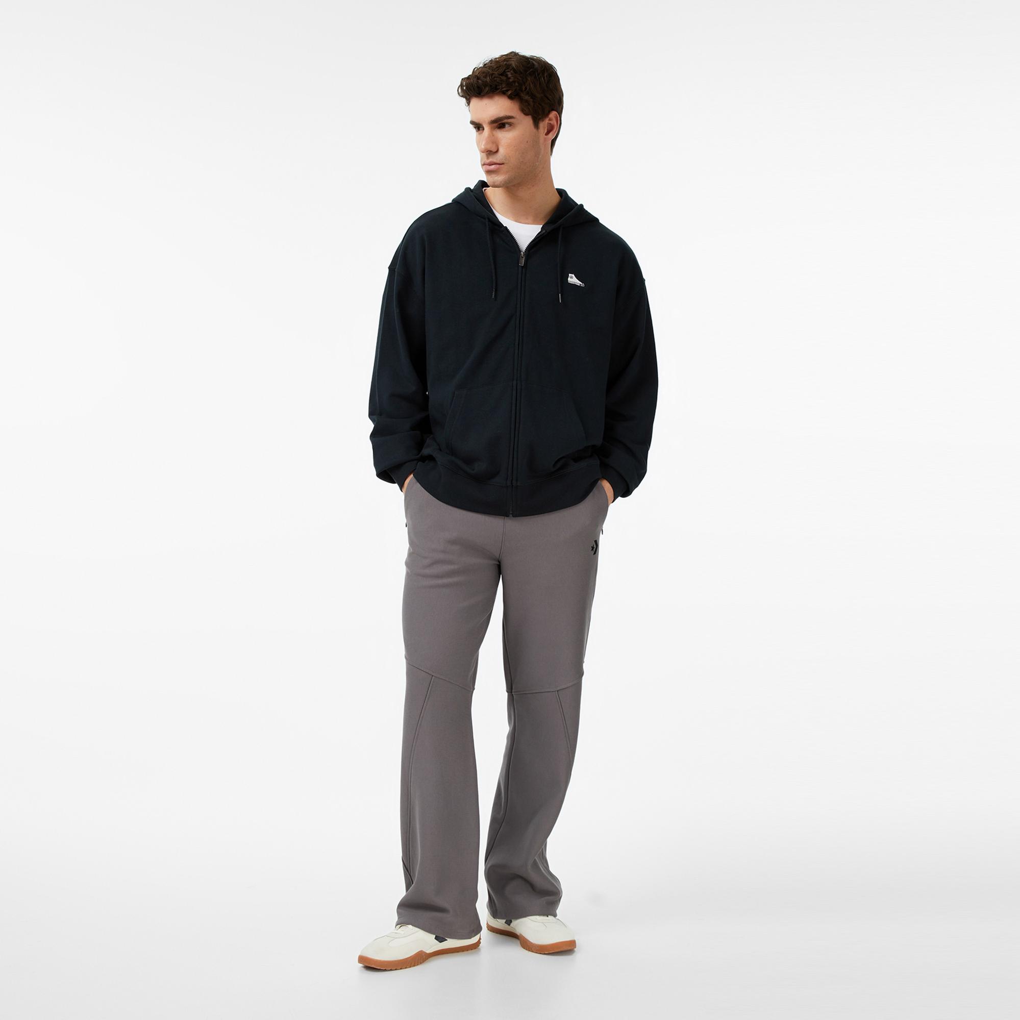 Converse Loose Fit Sneaker Patch Full Zip Erkek Siyah Sweatshirt