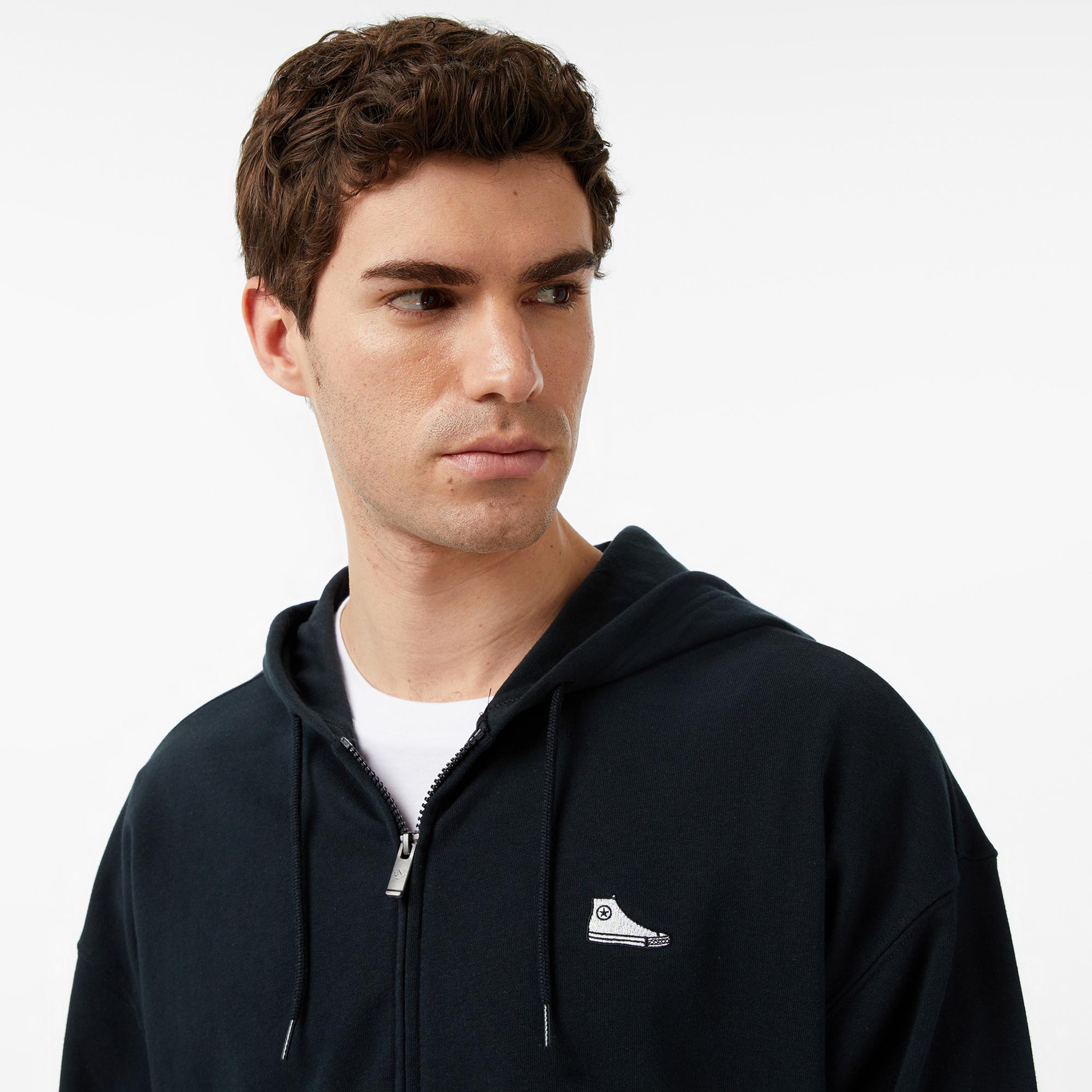 Converse Loose Fit Sneaker Patch Full Zip Erkek Siyah Sweatshirt