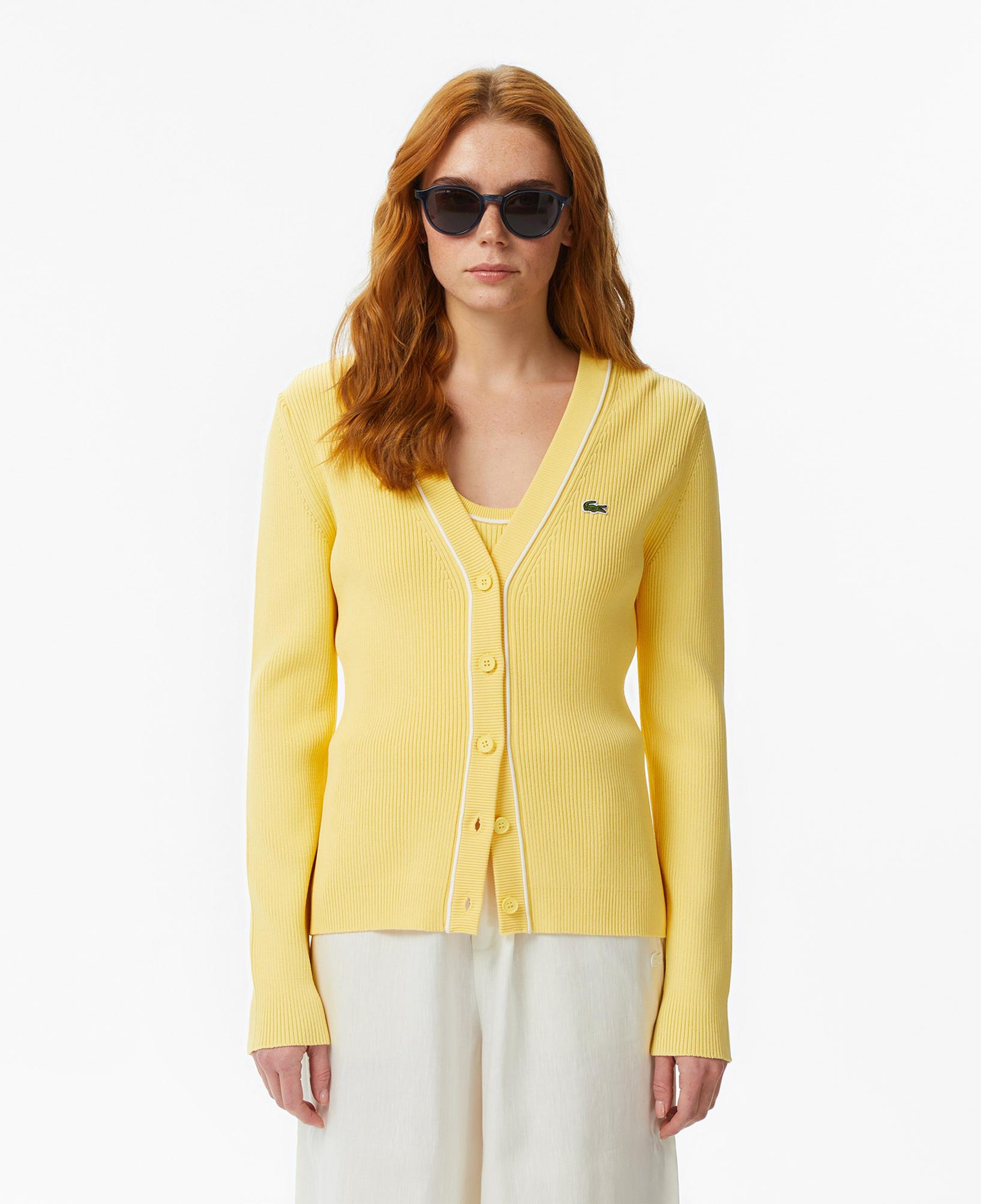 Lacoste Kadın Slim Fit V Yaka Sarı Hırka