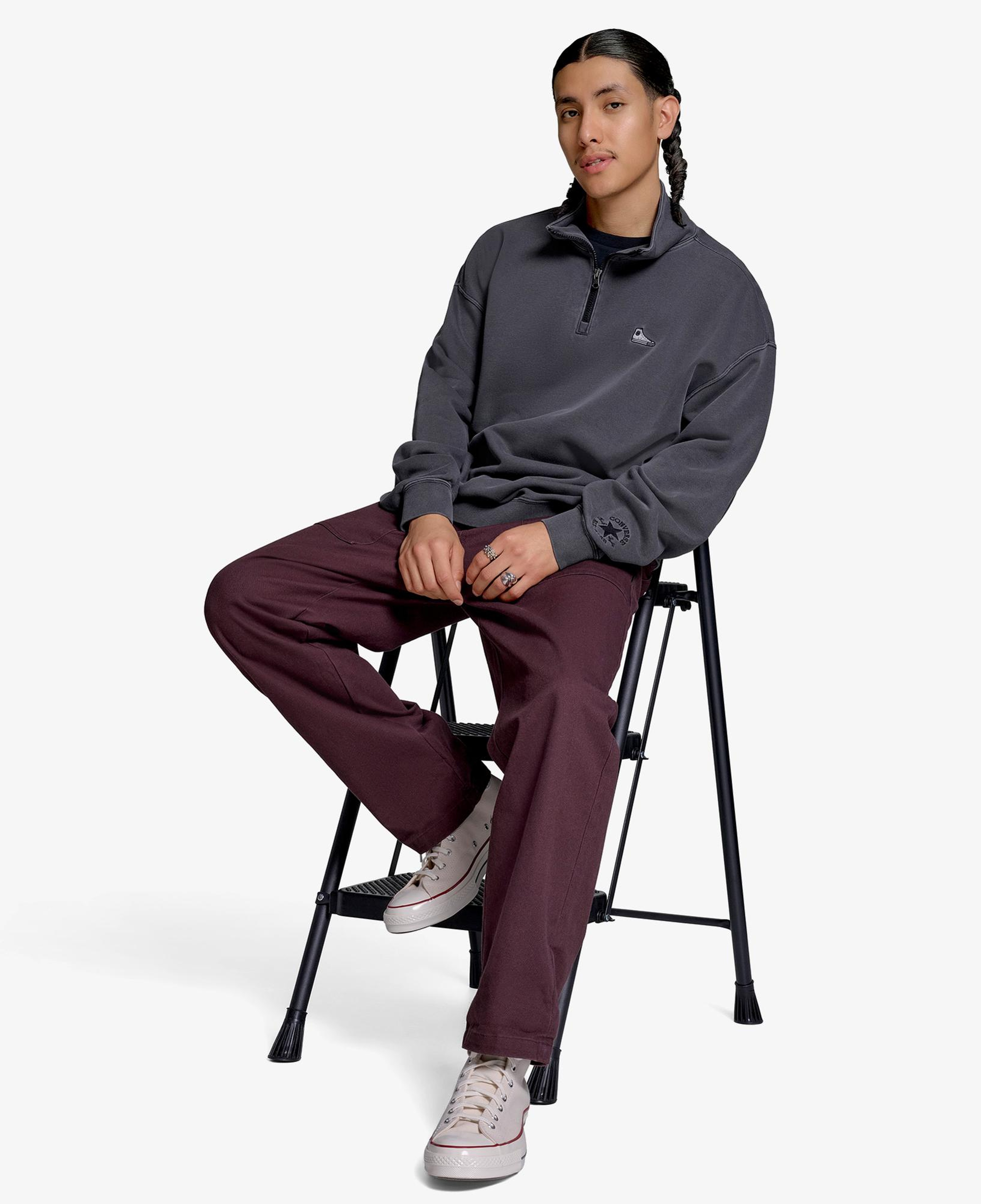 Converse Loose Fit Sneaker Patch Half Zip Erkek Siyah Sweatshirt