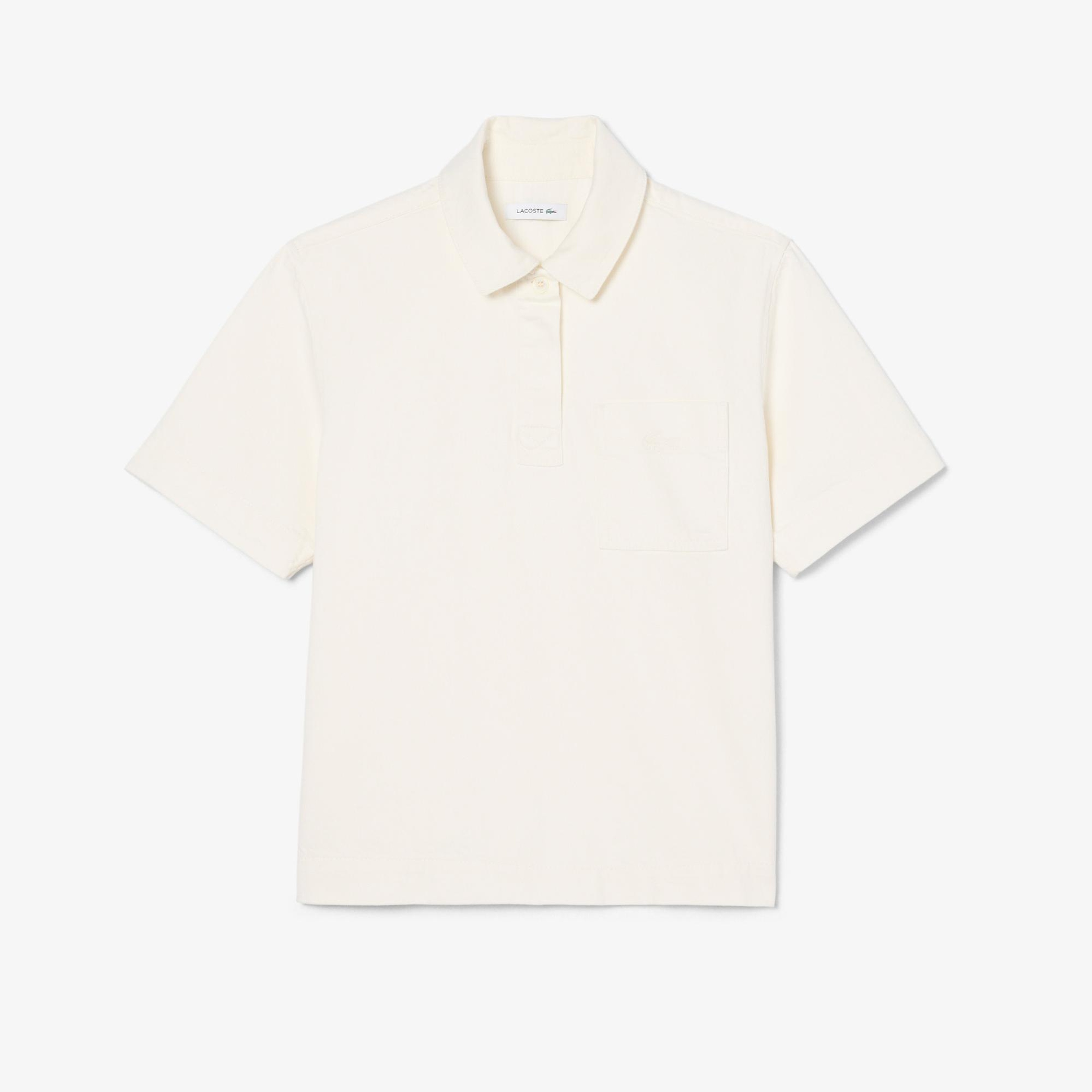 Lacoste Kadın Oversize Fit Kısa Kollu Polo Yaka Denim Beyaz Gömlek
