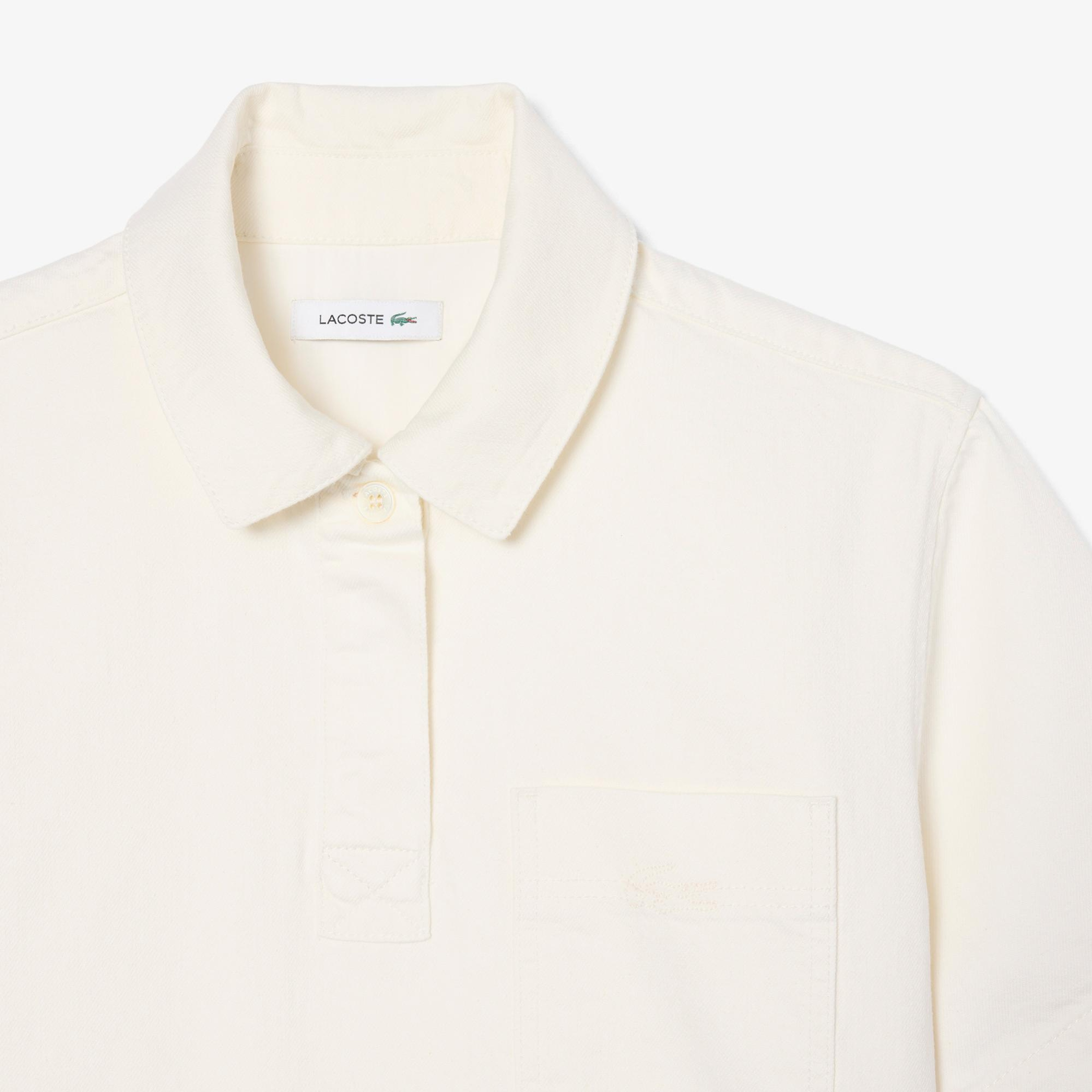 Lacoste Kadın Oversize Fit Kısa Kollu Polo Yaka Denim Beyaz Gömlek
