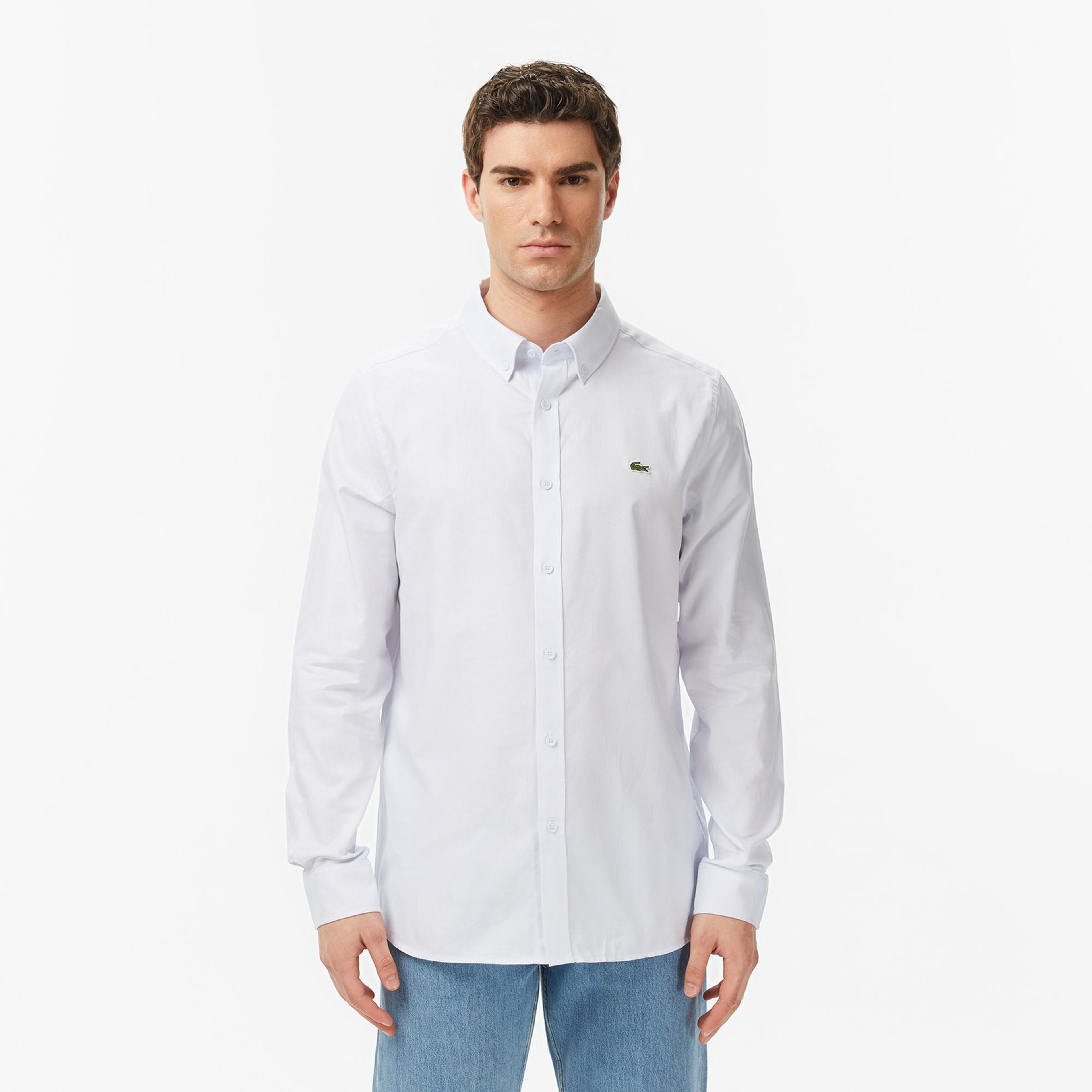 Lacoste Erkek Slim Fit Düğmeli Yaka Açık Mavi Gömlek