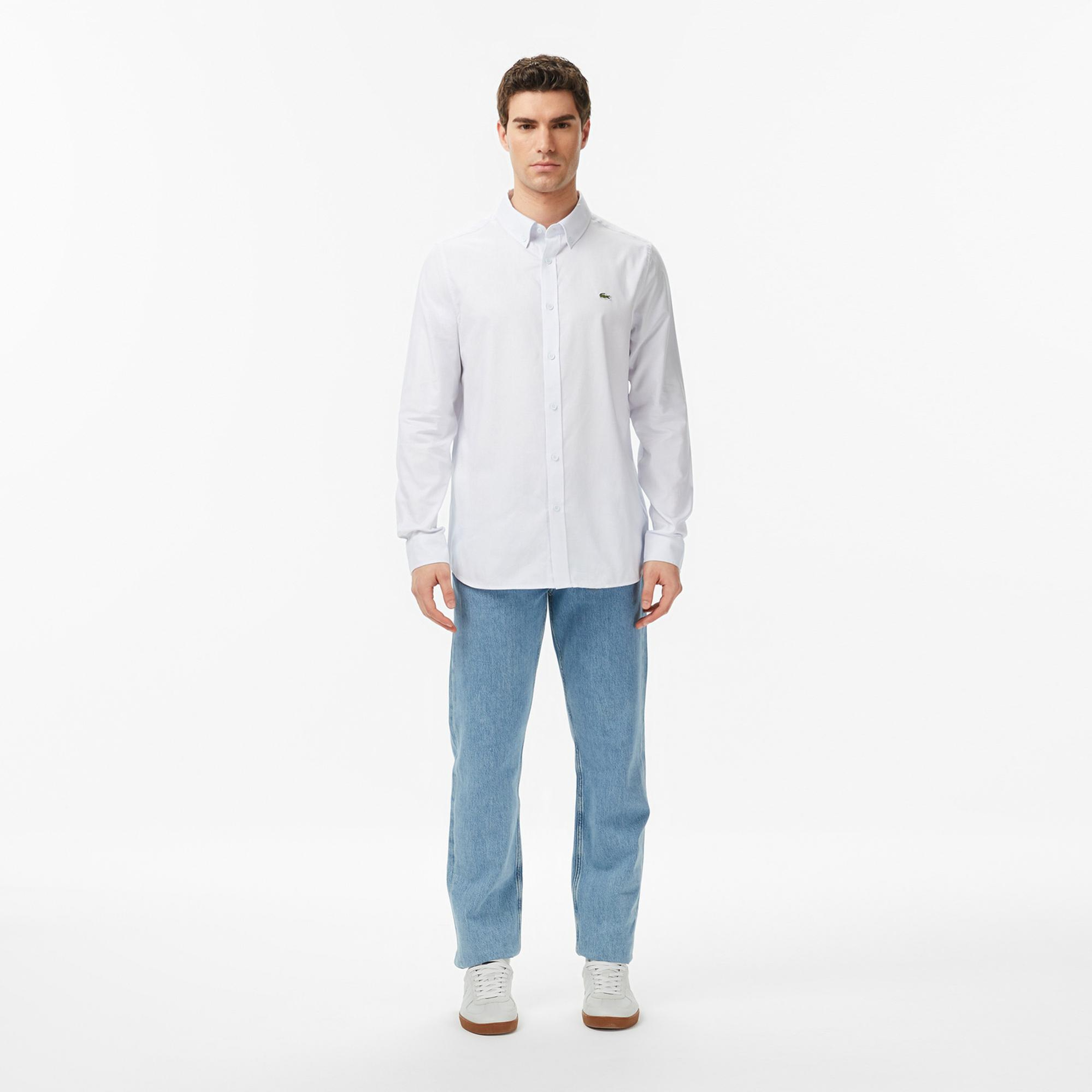 Lacoste Erkek Slim Fit Düğmeli Yaka Açık Mavi Gömlek