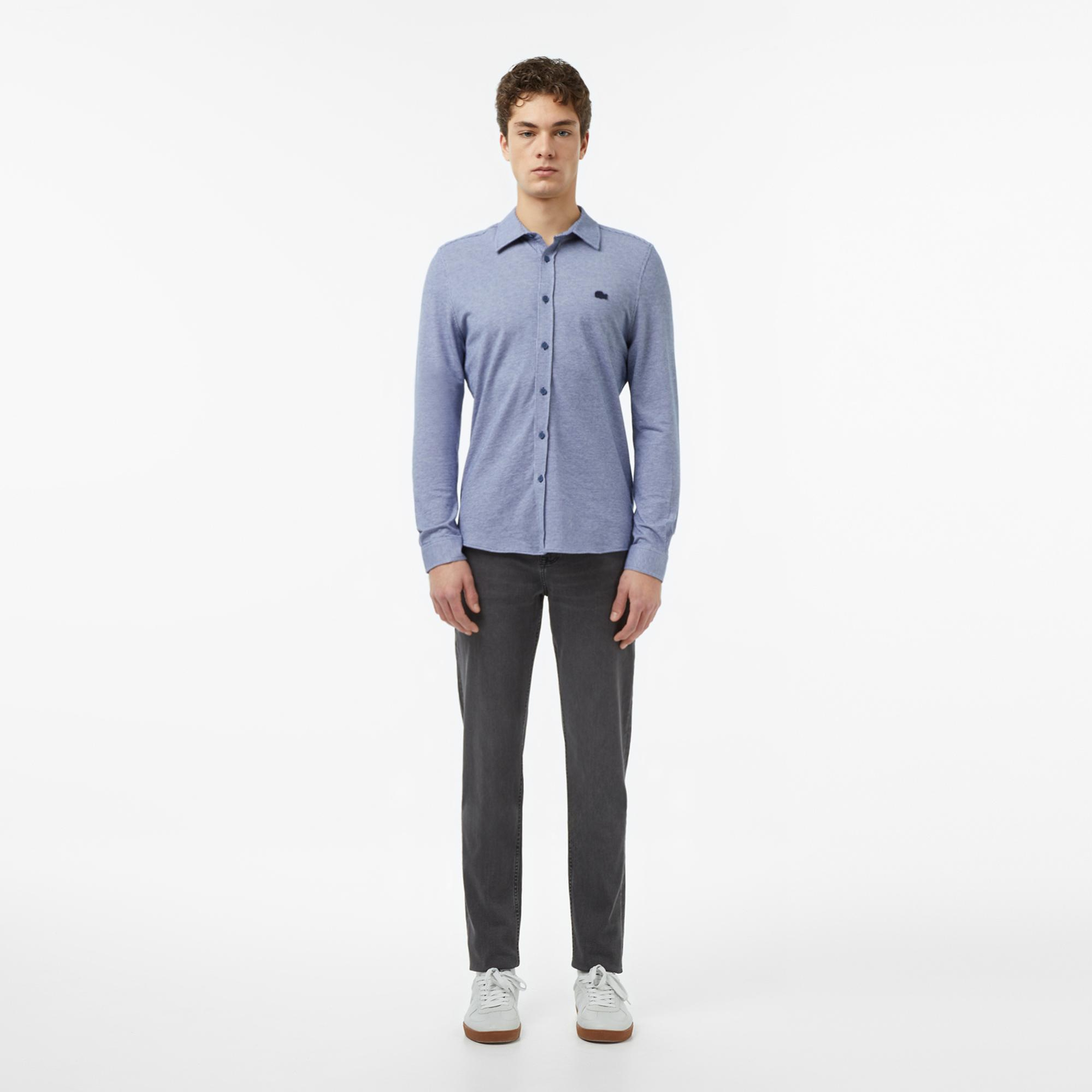 Lacoste Erkek Slim Fit Düğmeli Yaka Koyu Mavi Gömlek