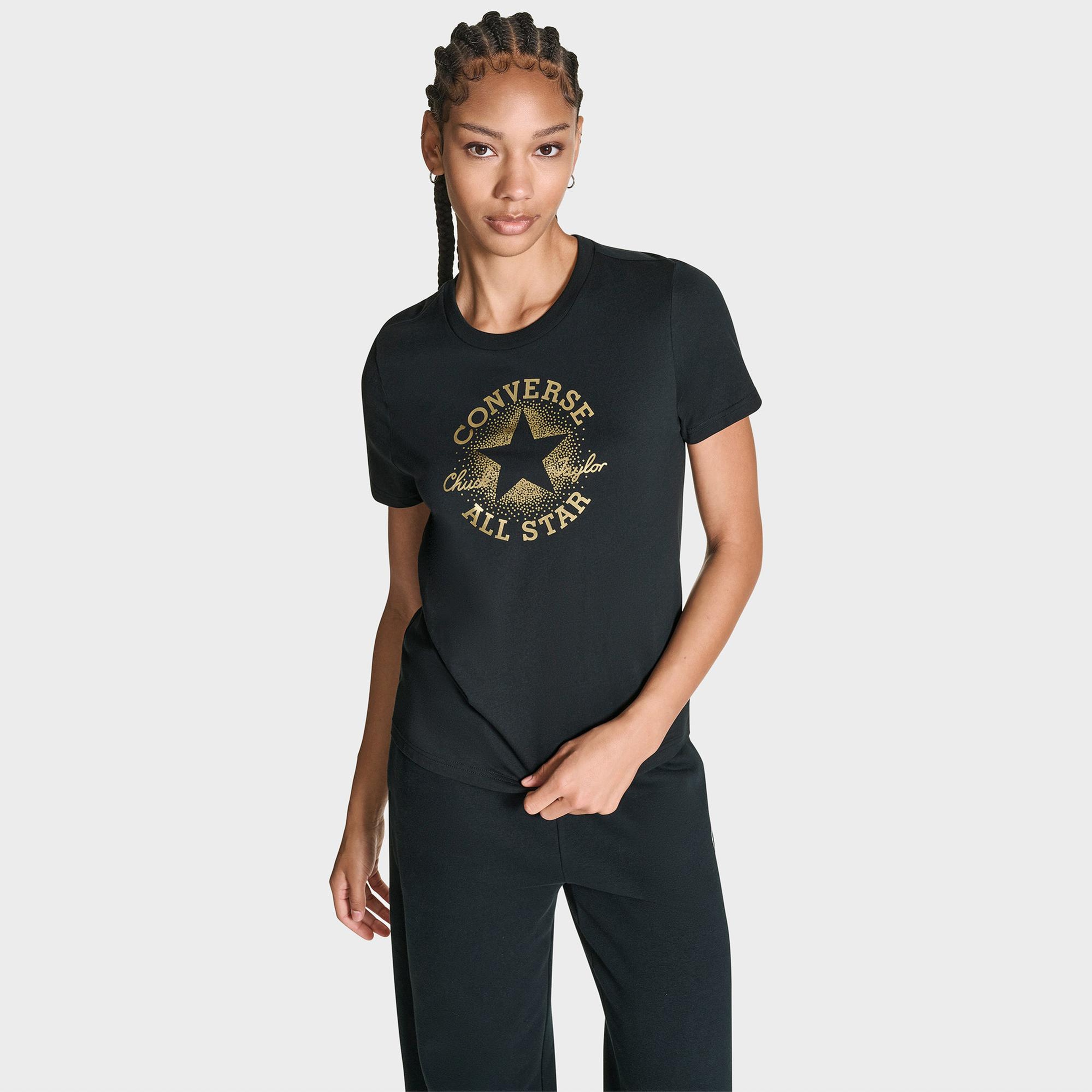 Converse Kadın Chuck Logolu Matalik Siyah T-Shirt