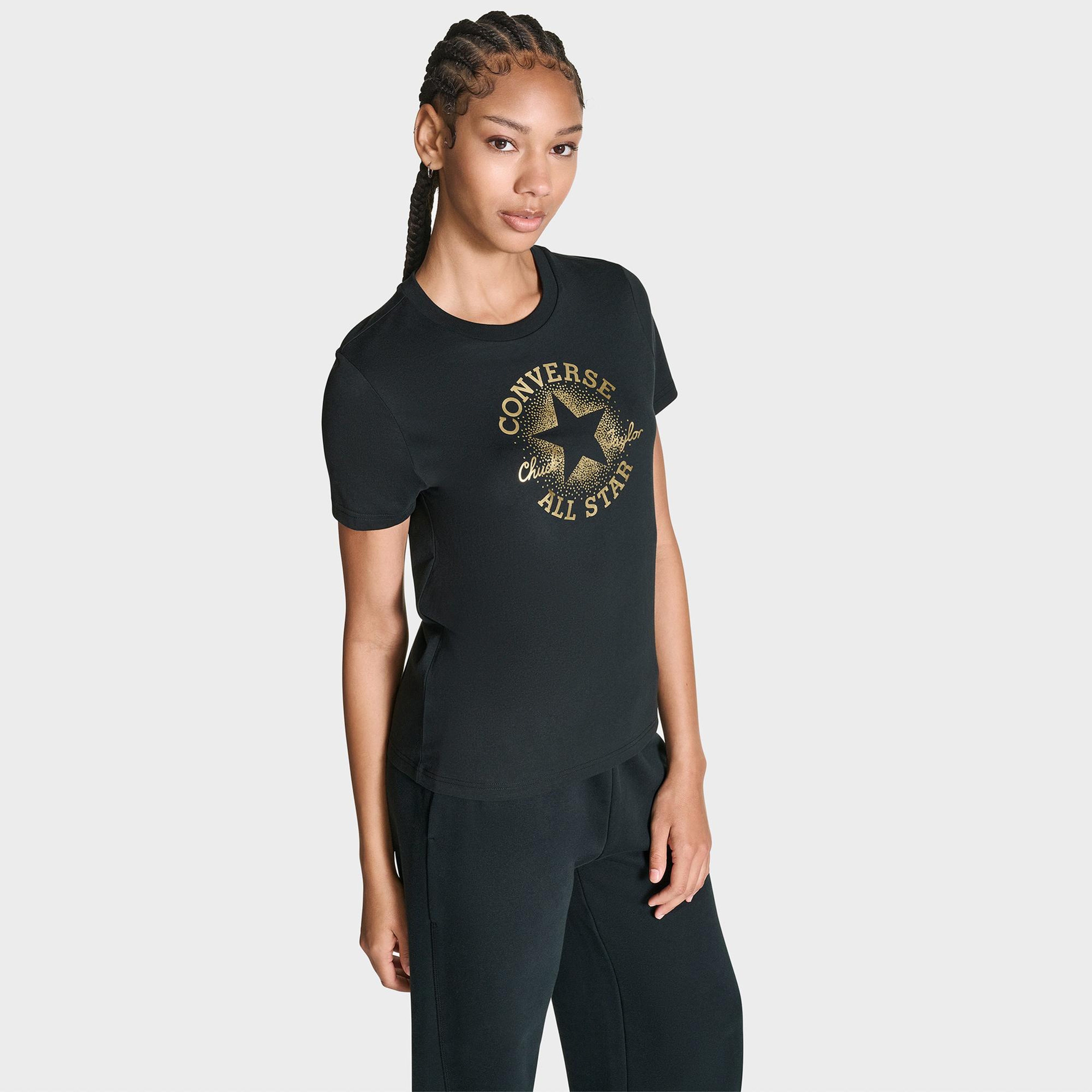 Converse Kadın Chuck Logolu Matalik Siyah T-Shirt