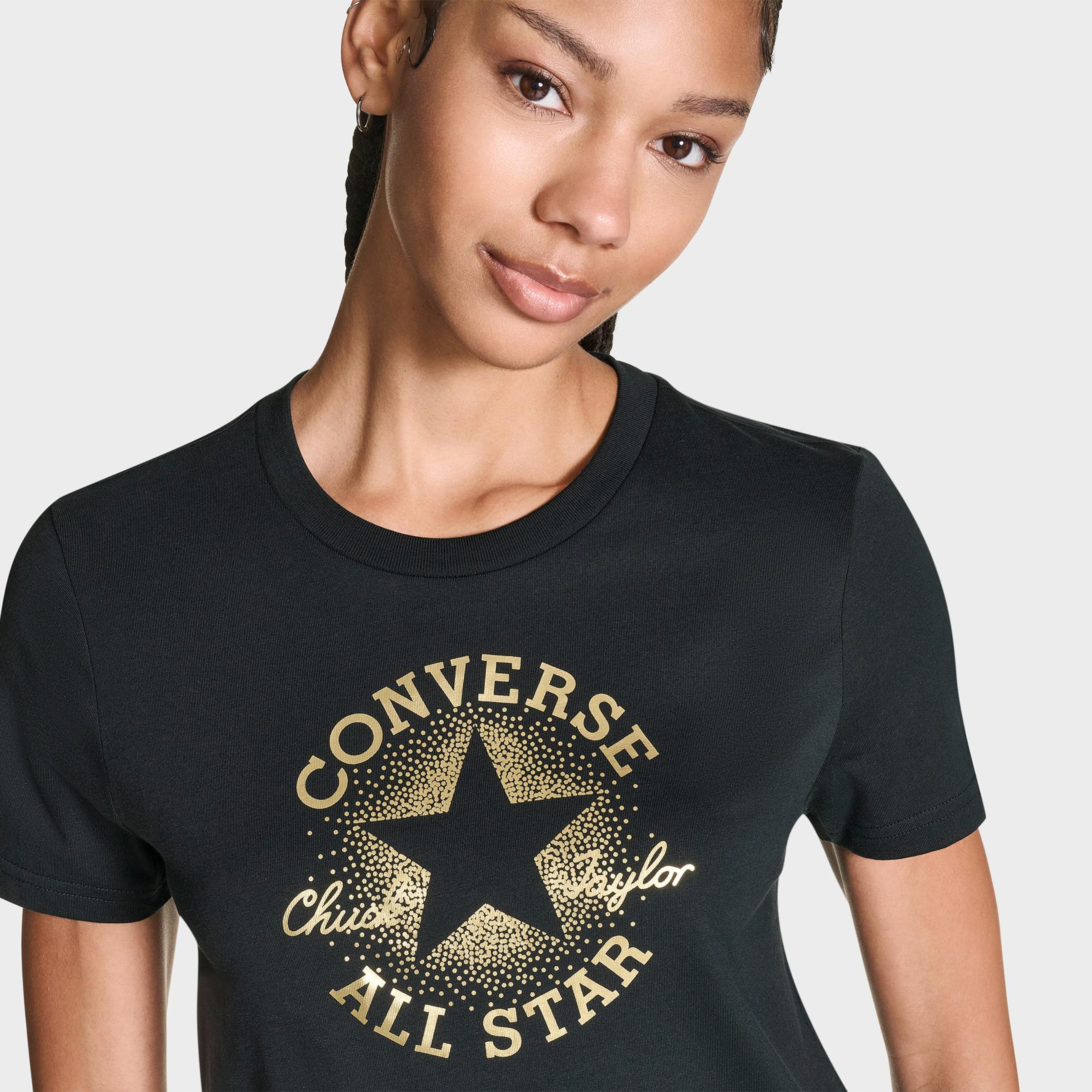 Converse Kadın Chuck Logolu Matalik Siyah T-Shirt