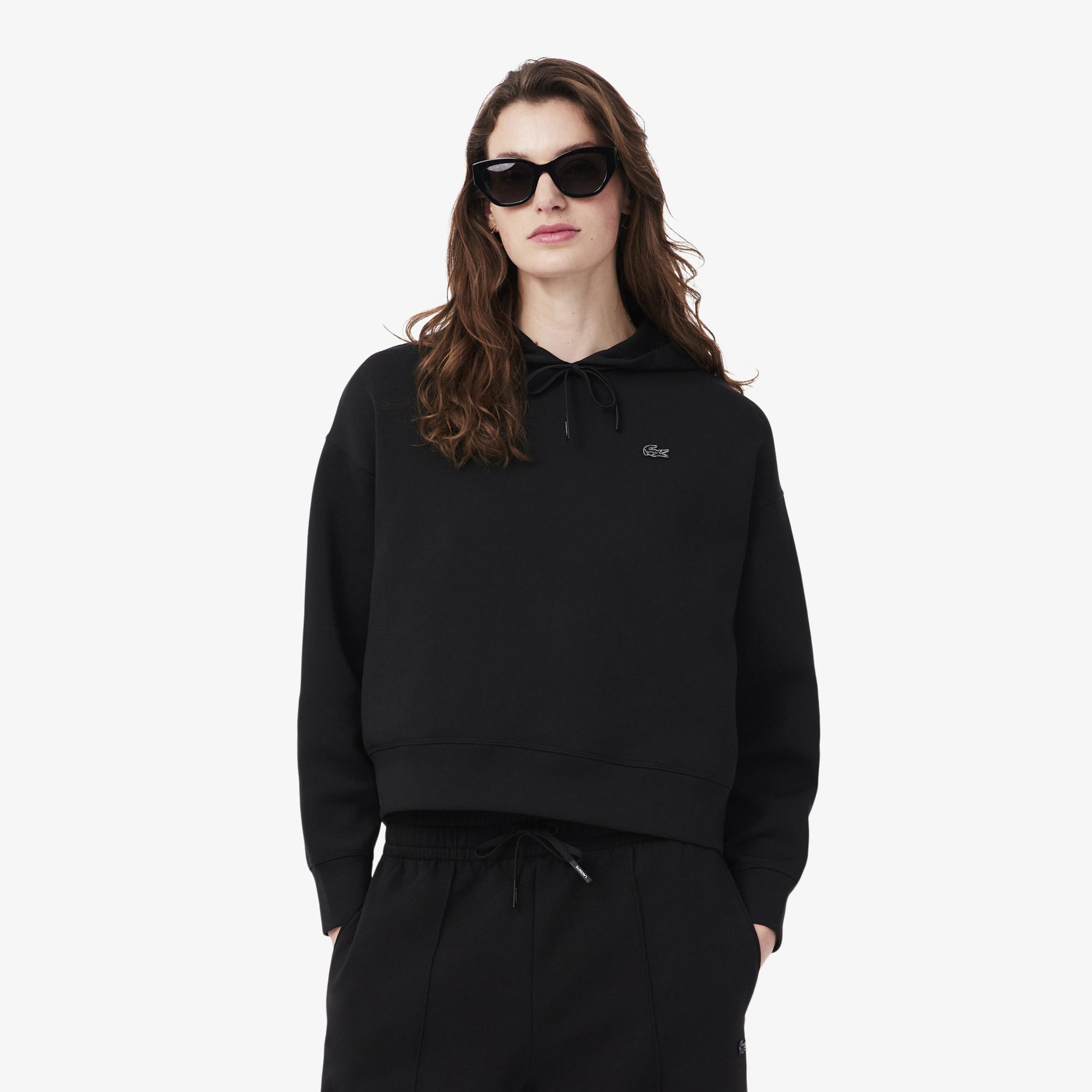 Lacoste Kadın Oversize Fit Kapüşonlu Siyah Sweatshirt