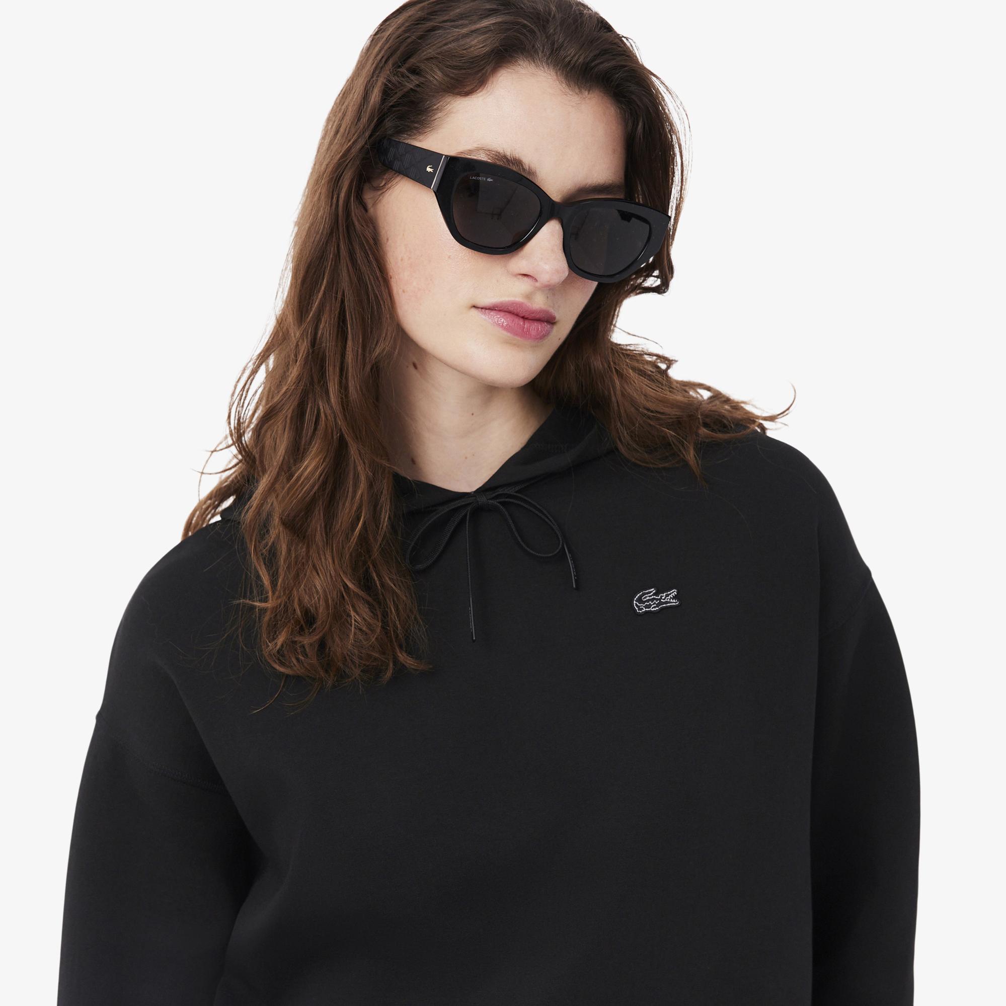 Lacoste Kadın Oversize Fit Kapüşonlu Siyah Sweatshirt