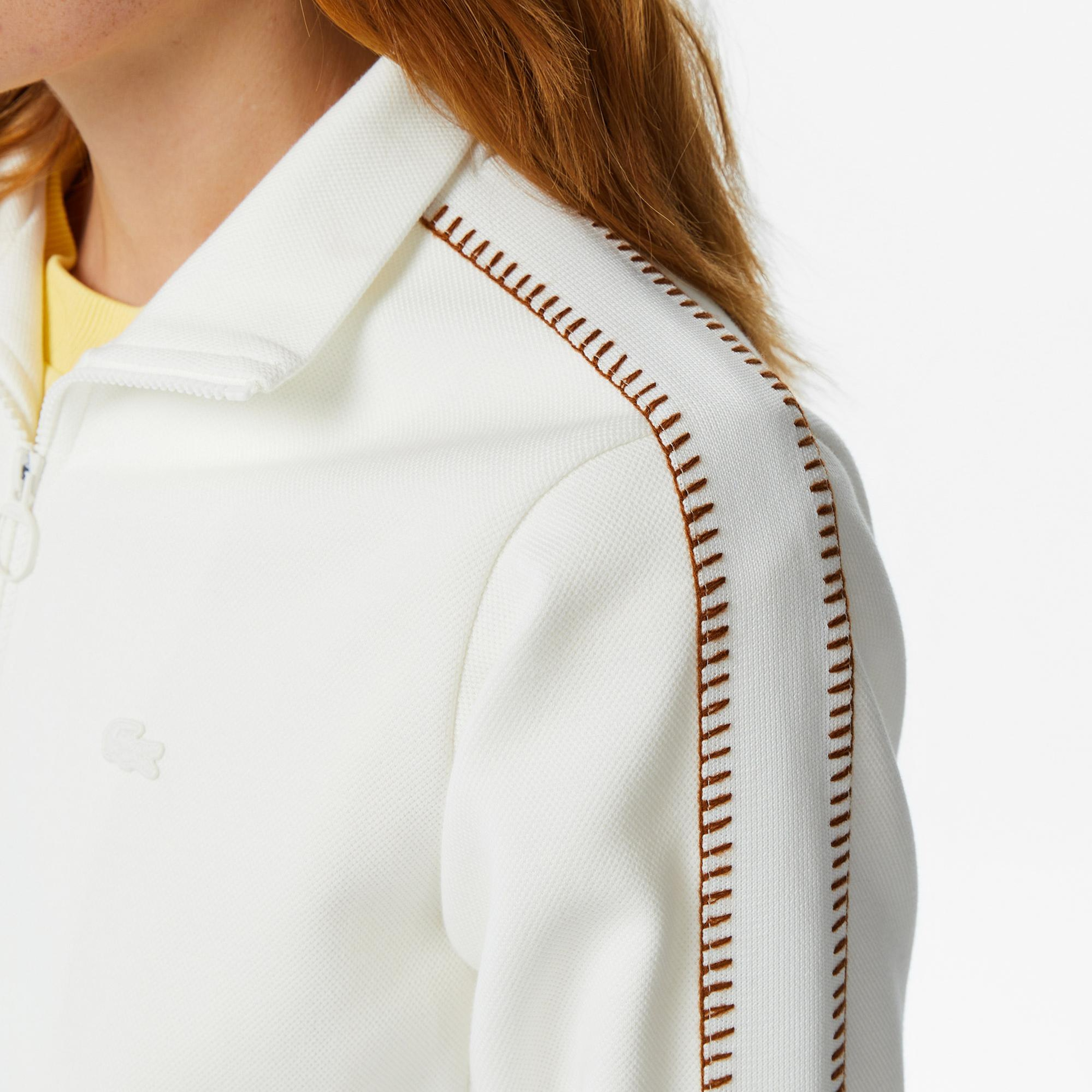 Lacoste Kadın Regular Fit Dik Yaka Krem Sweatshirt