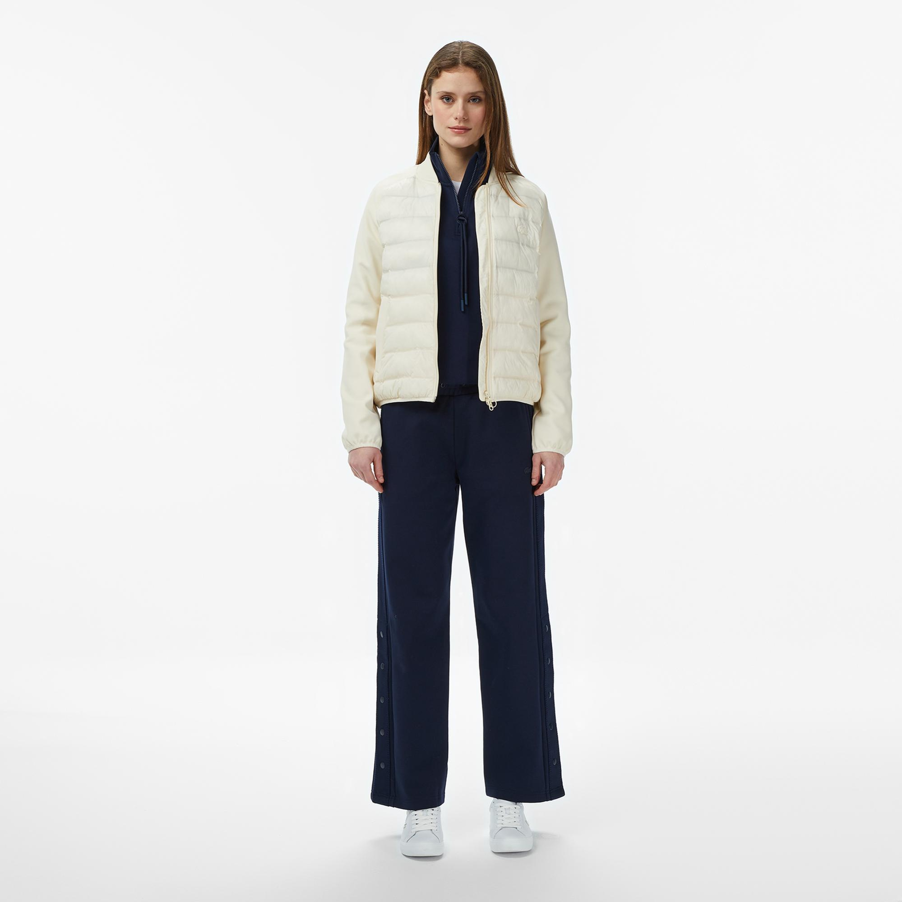 Lacoste Kadın Regular Fit Dik Yaka Renk Bloklu Krem Mont