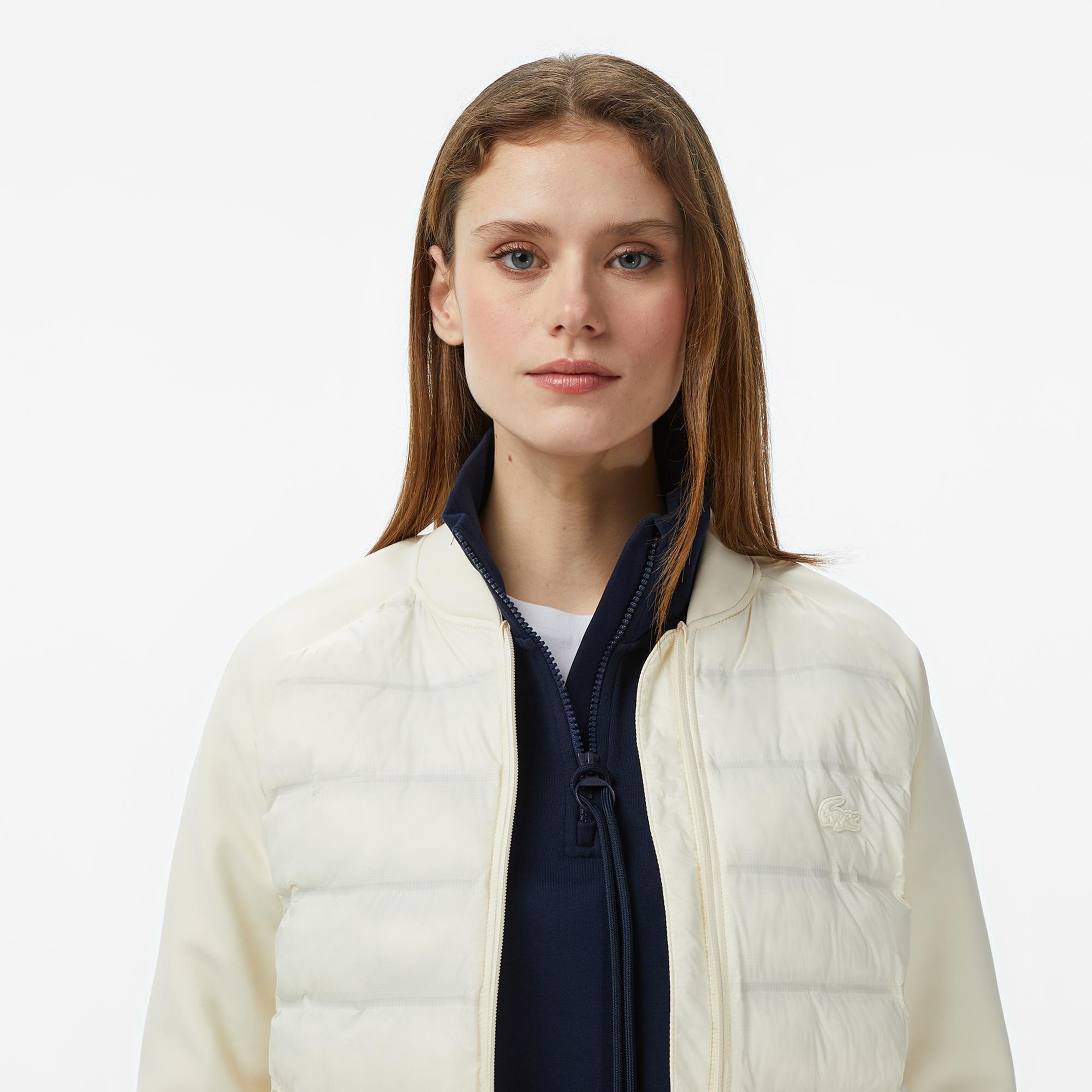 Lacoste Kadın Regular Fit Dik Yaka Renk Bloklu Krem Mont