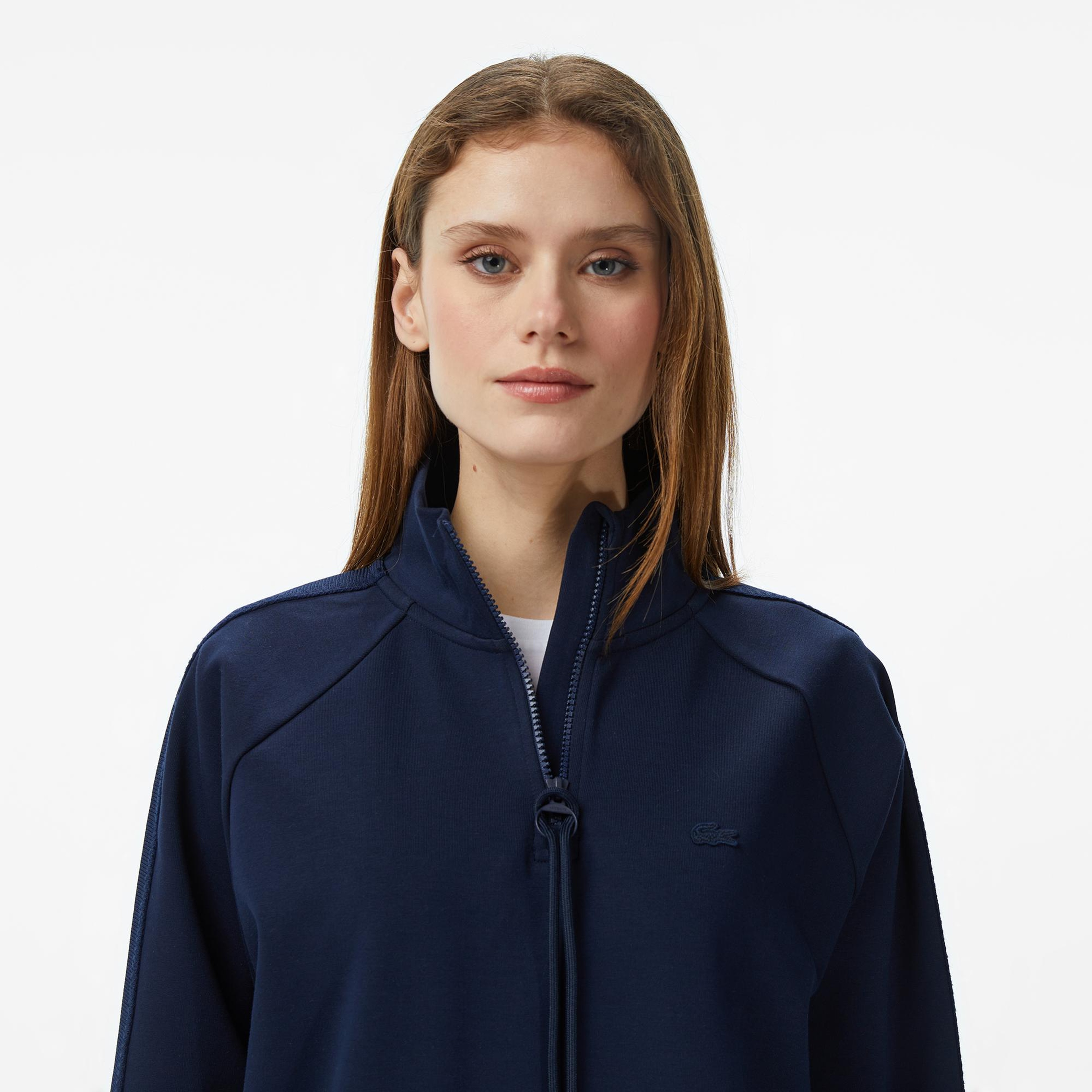 Lacoste Kadın Loose Fit Dik Yaka Lacivert Sweatshirt