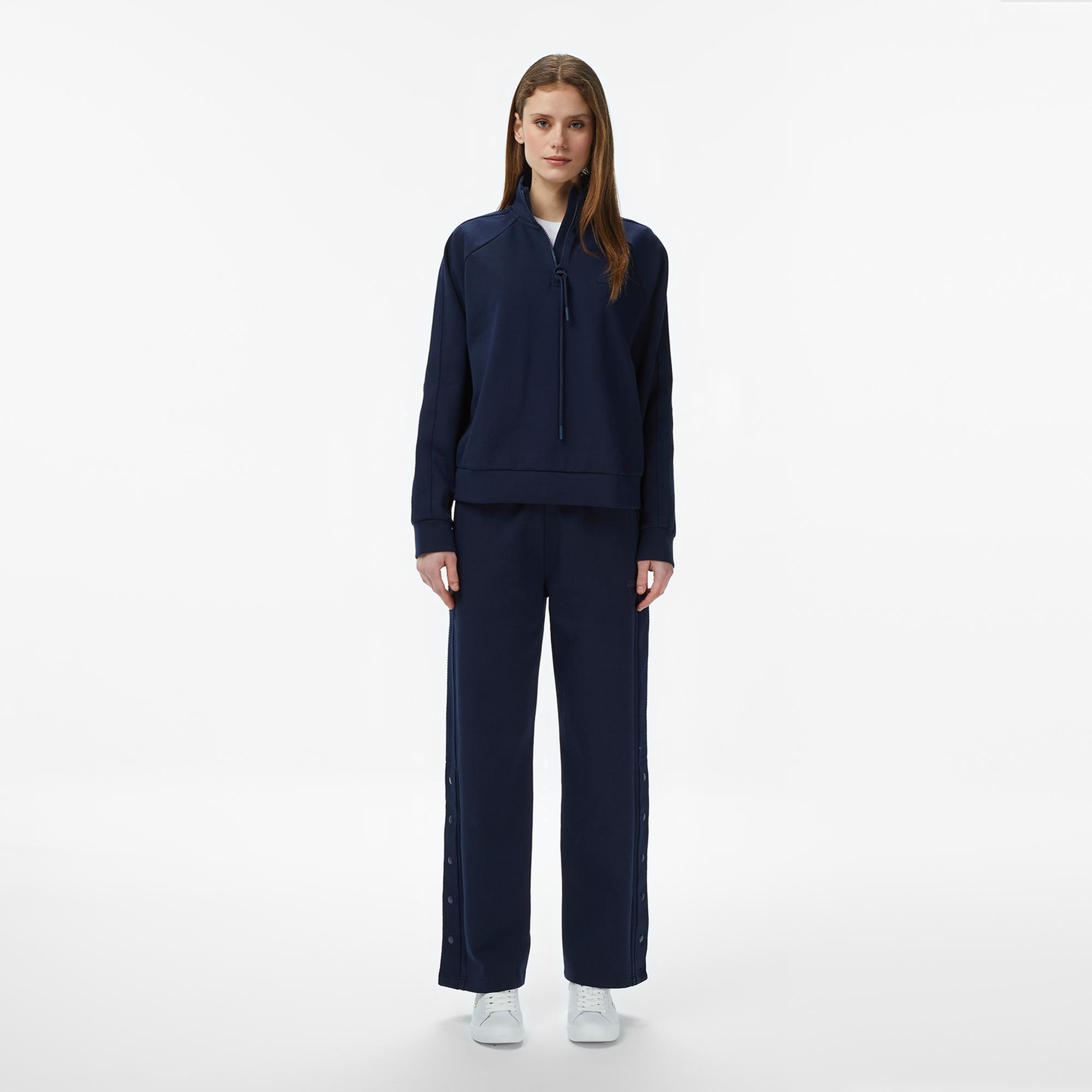 Lacoste Kadın Loose Fit Dik Yaka Lacivert Sweatshirt