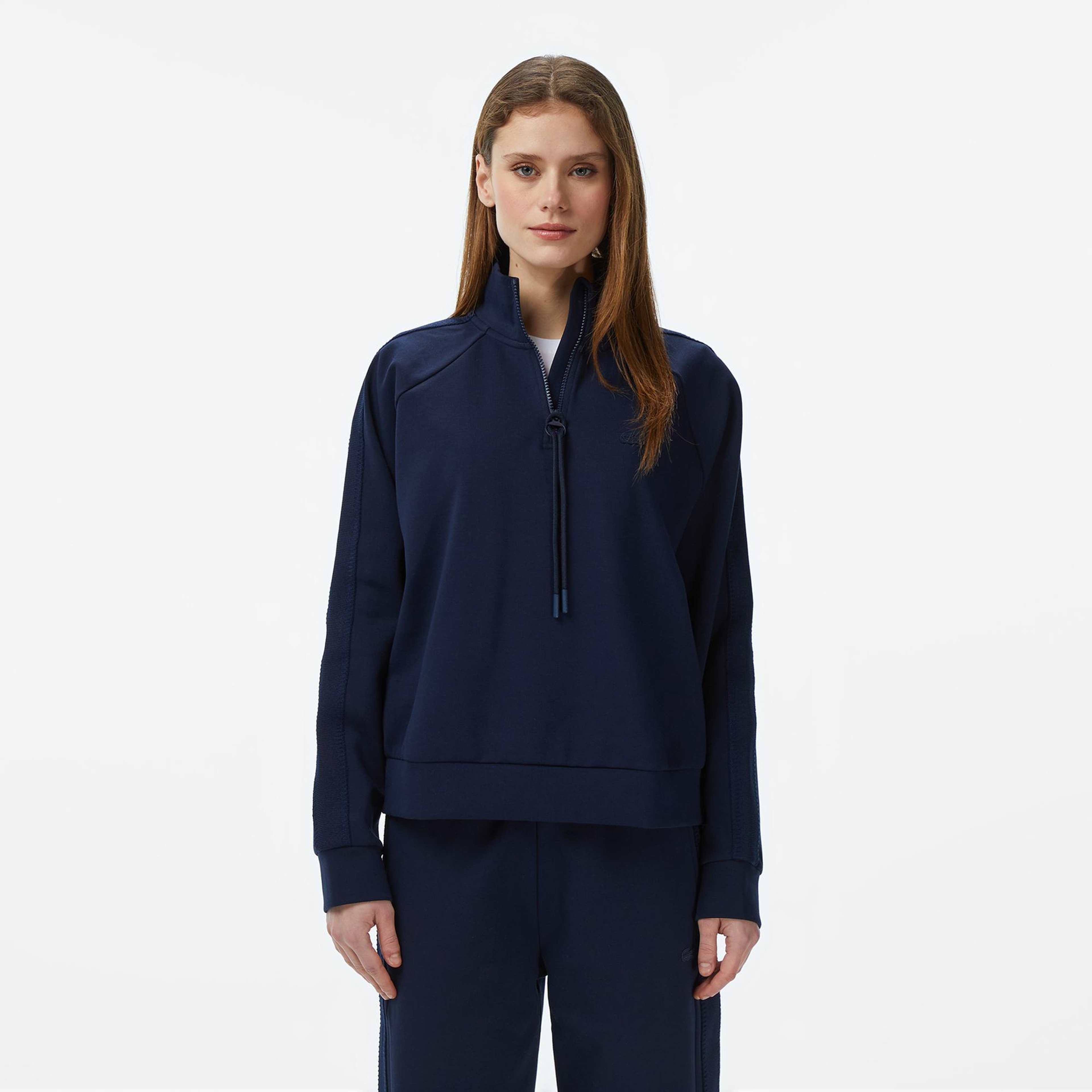 Lacoste Kadın Loose Fit Dik Yaka Lacivert Sweatshirt