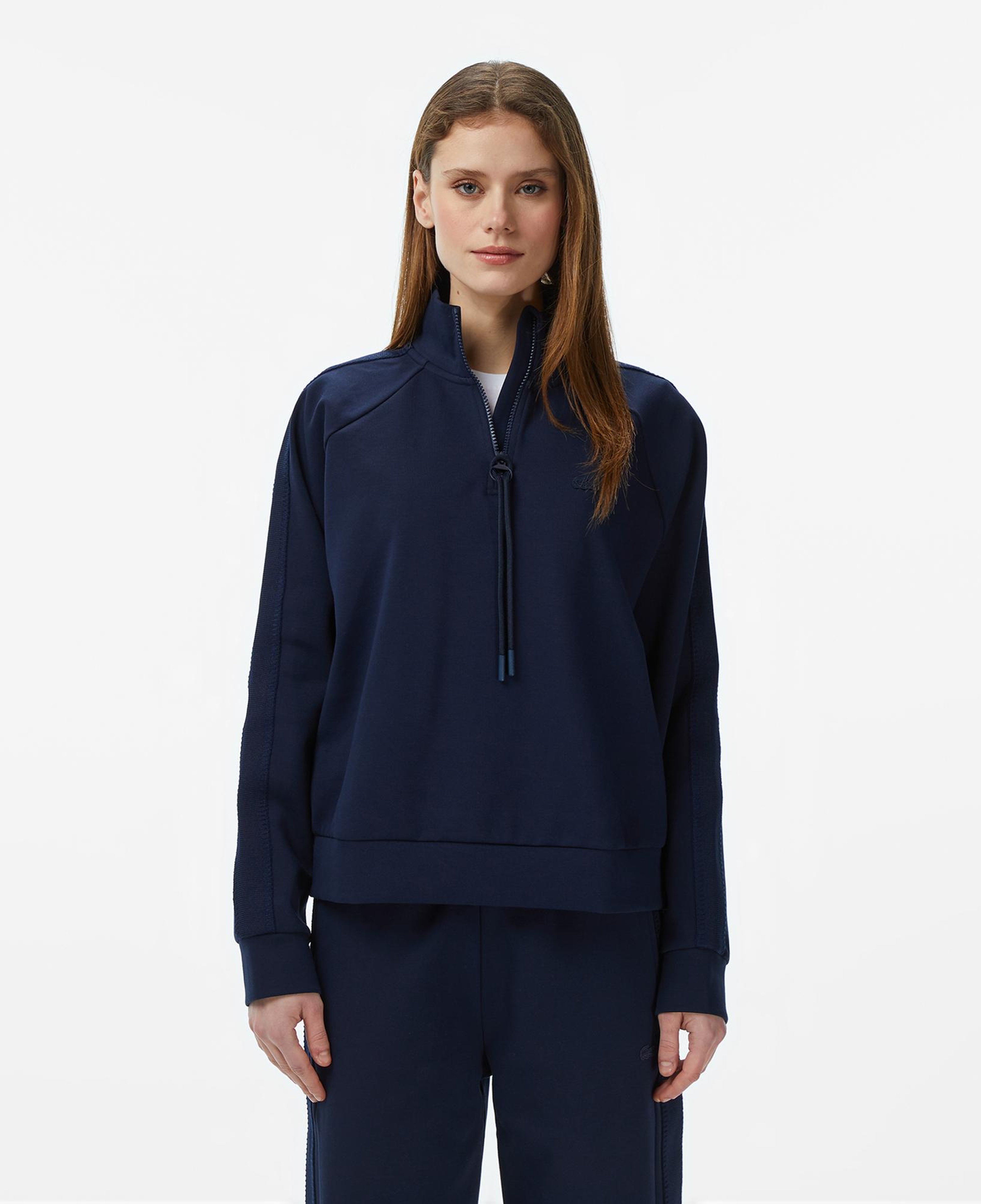 Lacoste Kadın Loose Fit Dik Yaka Lacivert Sweatshirt