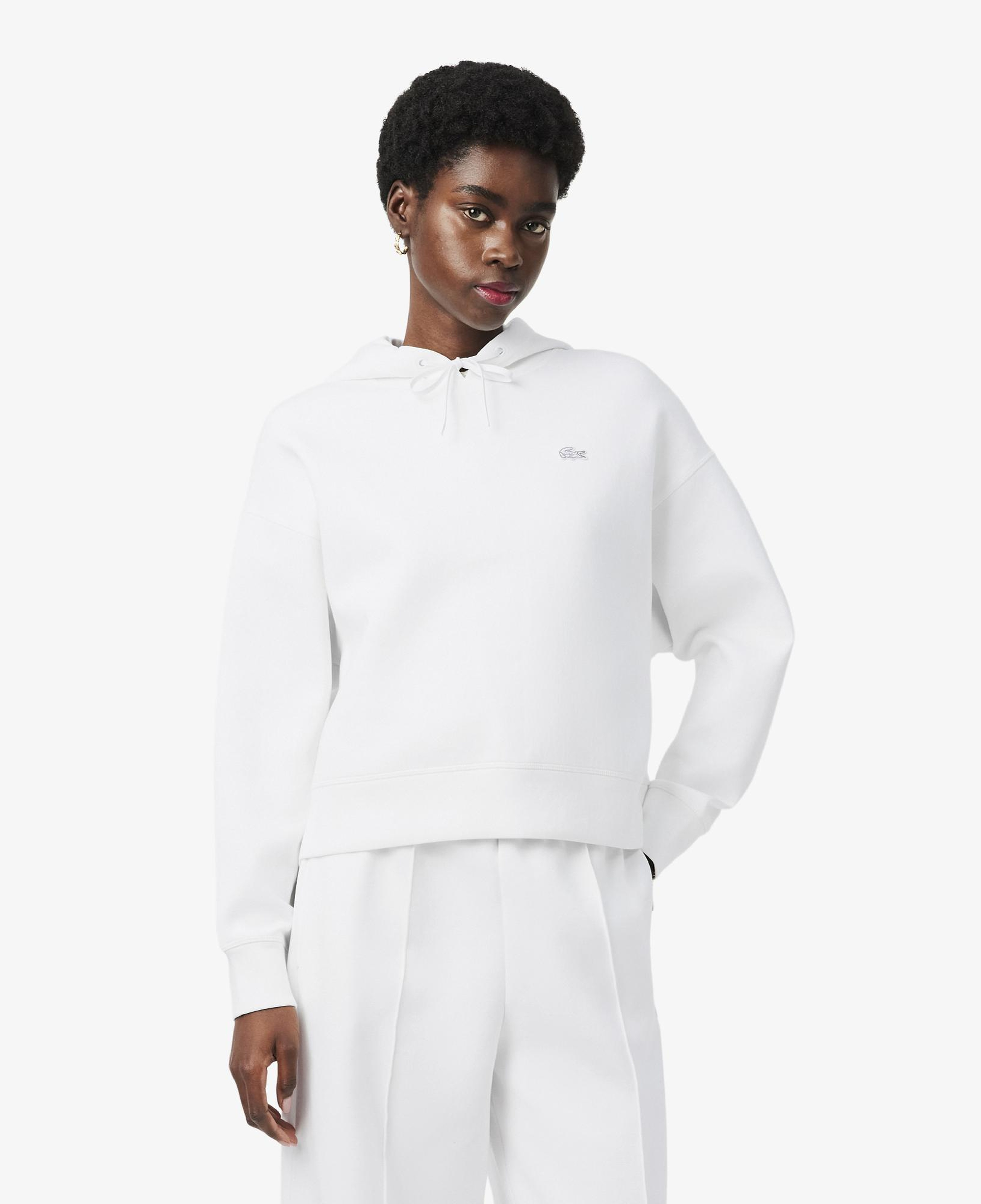Lacoste Kadın Oversize Fit Kapüşonlu Beyaz Sweatshirt