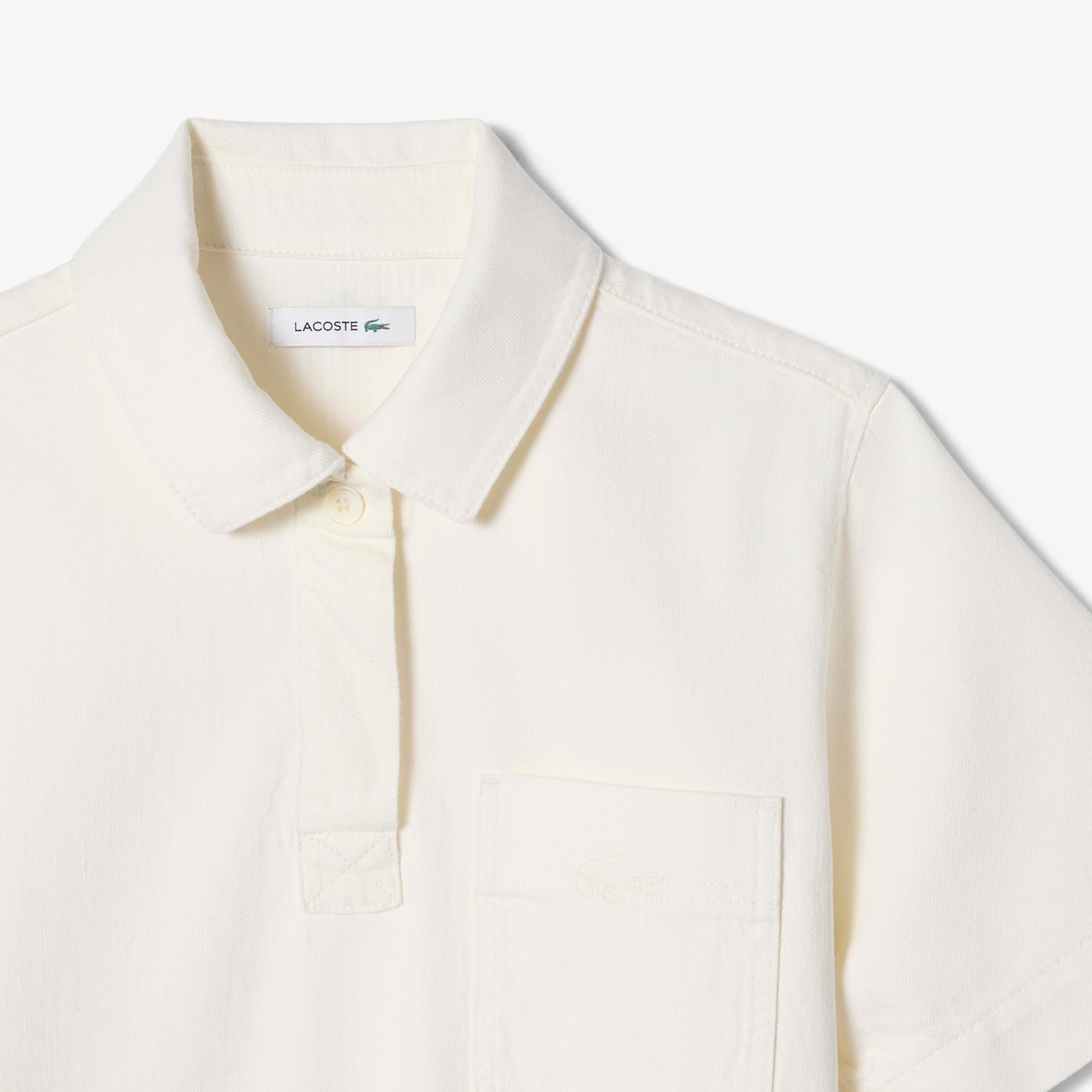 Lacoste Kadın Oversize Fit Kısa Kollu Polo Yaka Denim Beyaz Elbise