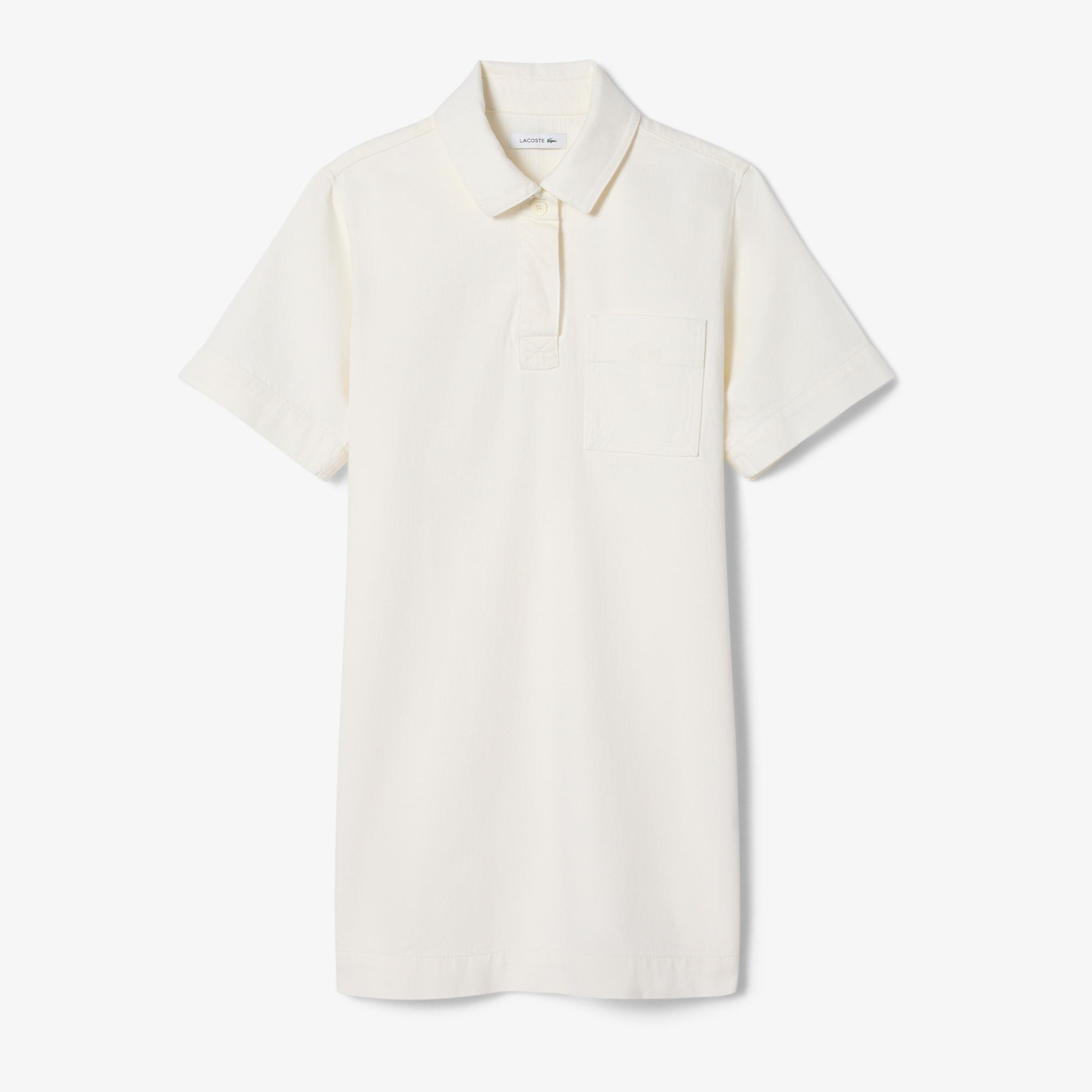 Lacoste Kadın Oversize Fit Kısa Kollu Polo Yaka Denim Beyaz Elbise