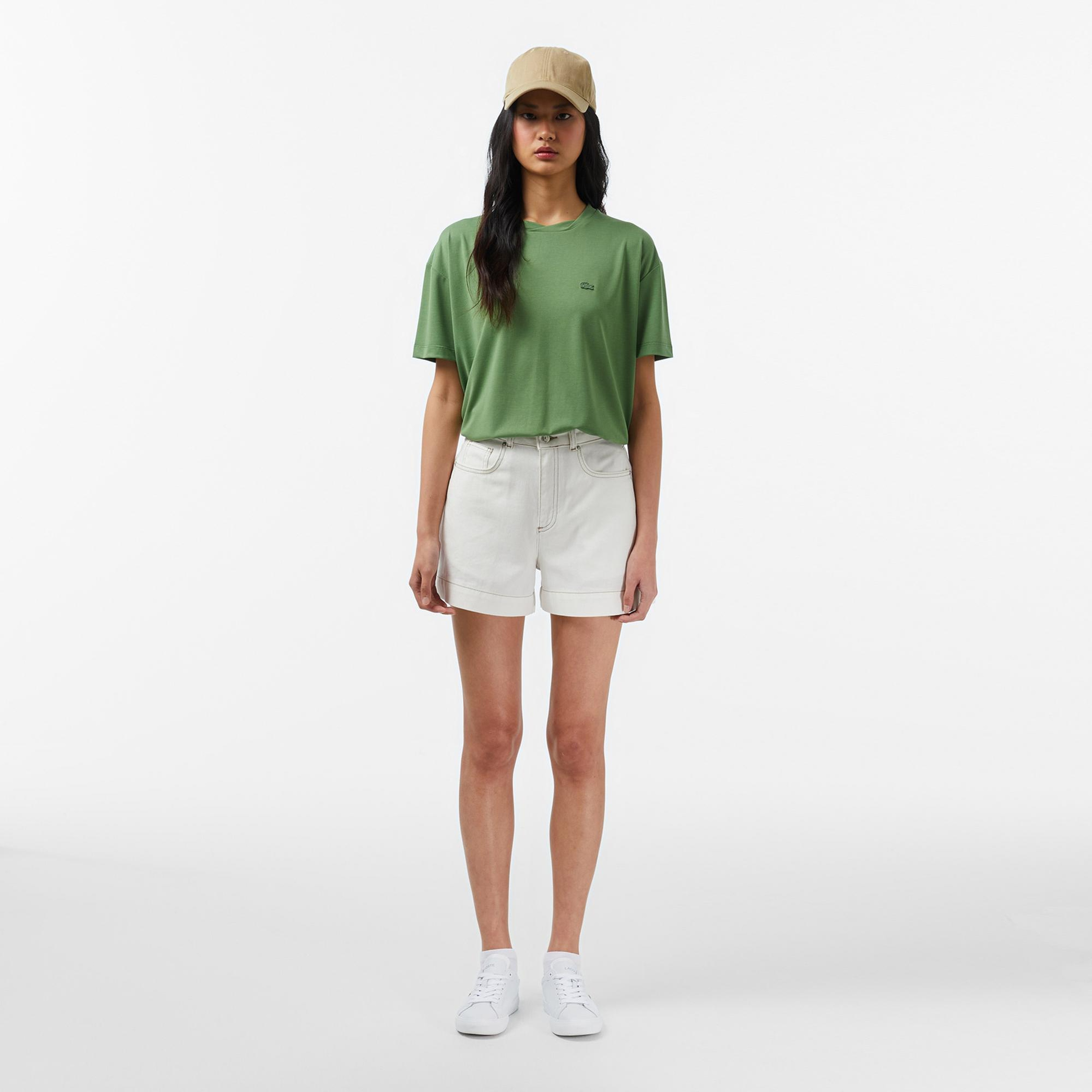 Lacoste Kadın Relaxed Fit Bisiklet Yaka Yeşil T-Shirt