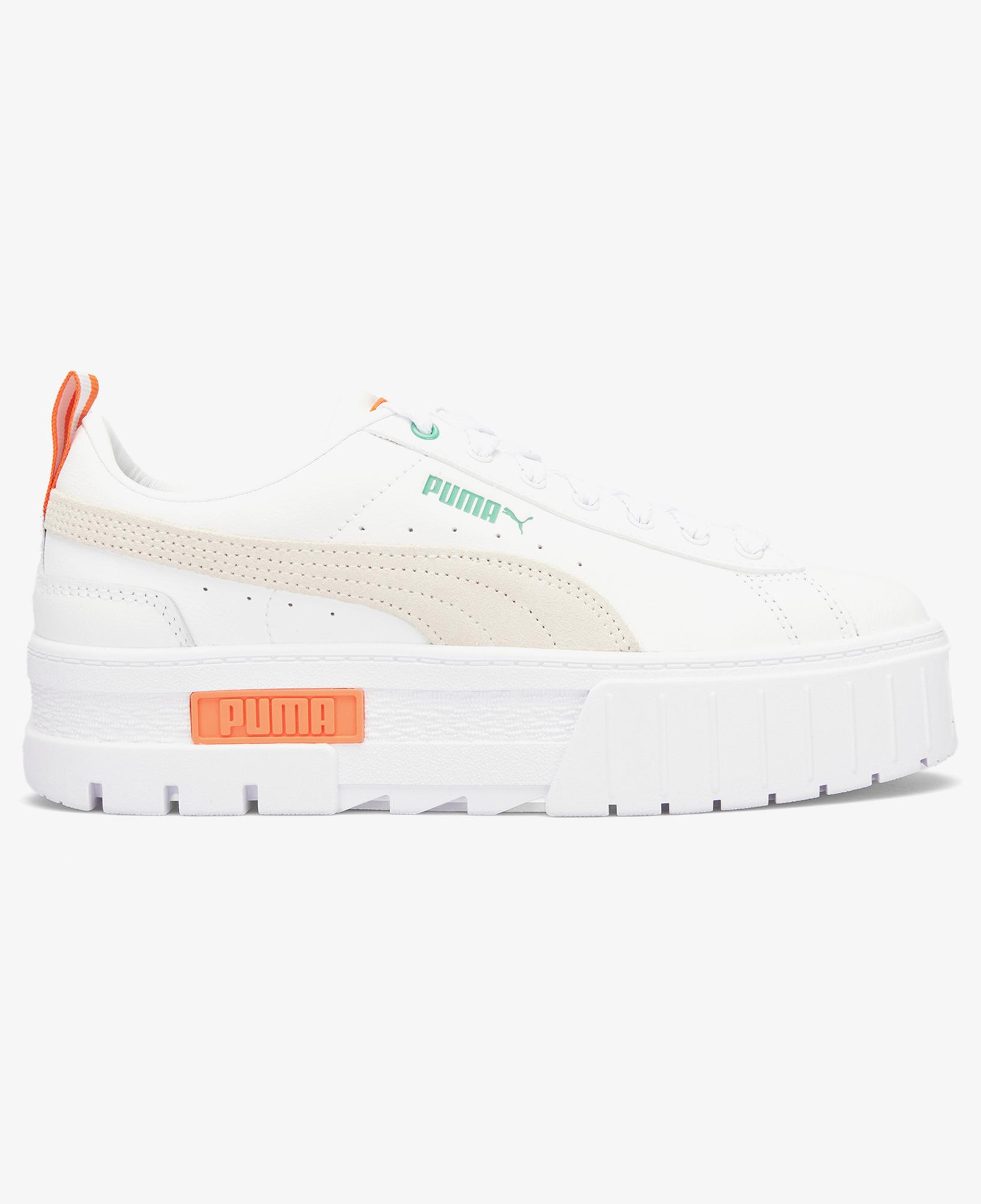 Puma Mayze Leather Kadın Beyaz Turuncu Spor Ayakkabı
