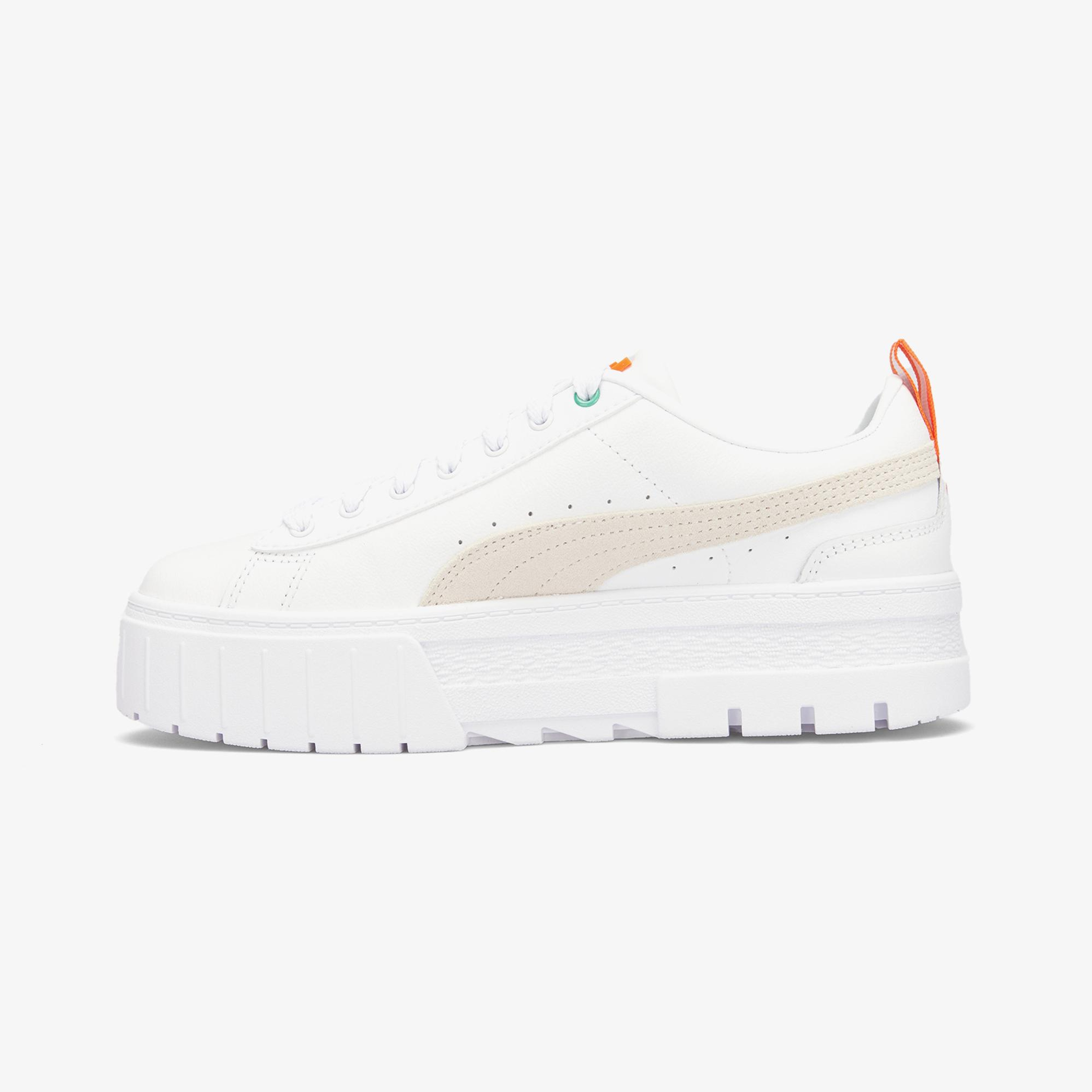 Puma Mayze Leather Kadın Beyaz Turuncu Spor Ayakkabı