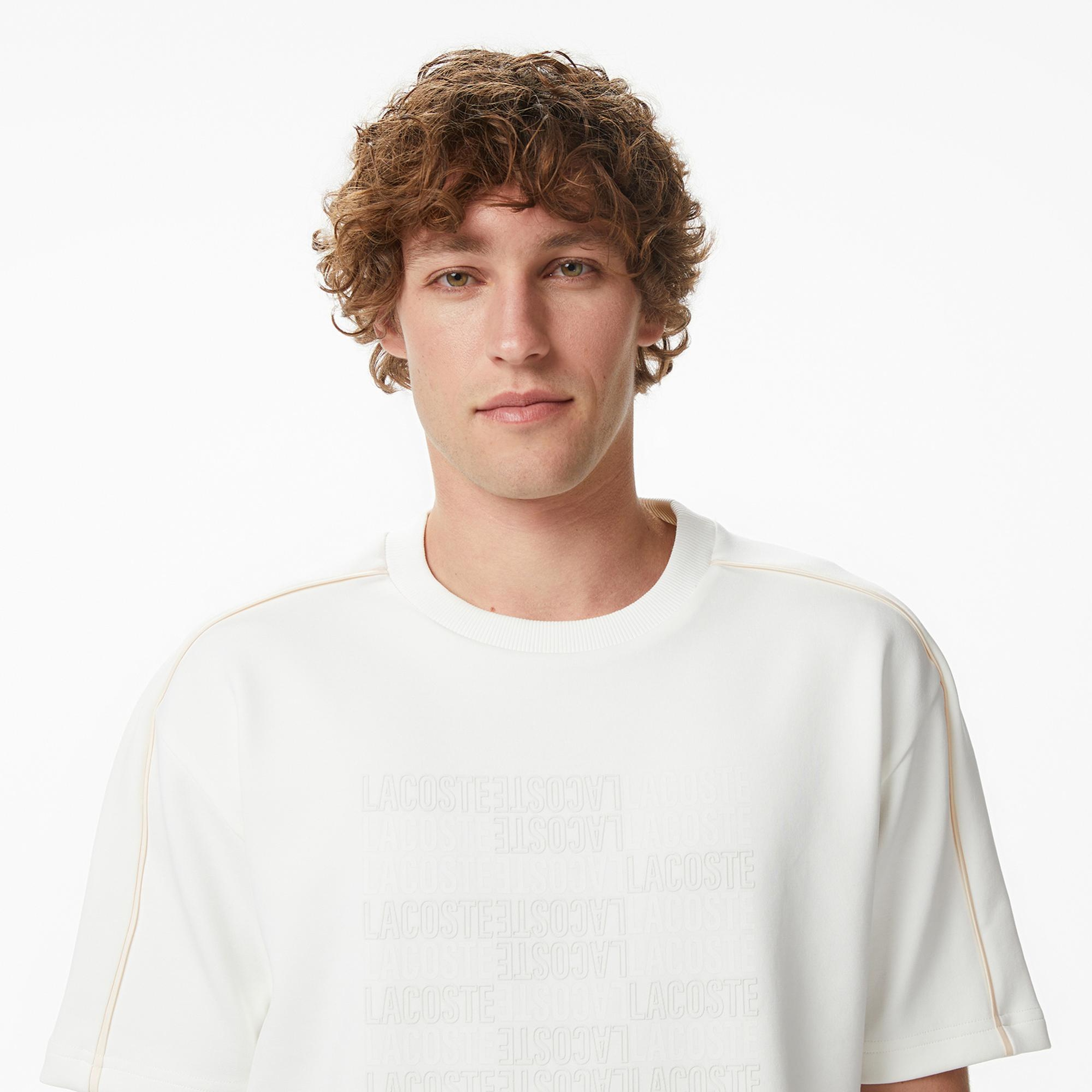 Lacoste Erkek Relaxed Fit Bisiklet Yaka Baskılı Krem T-Shirt