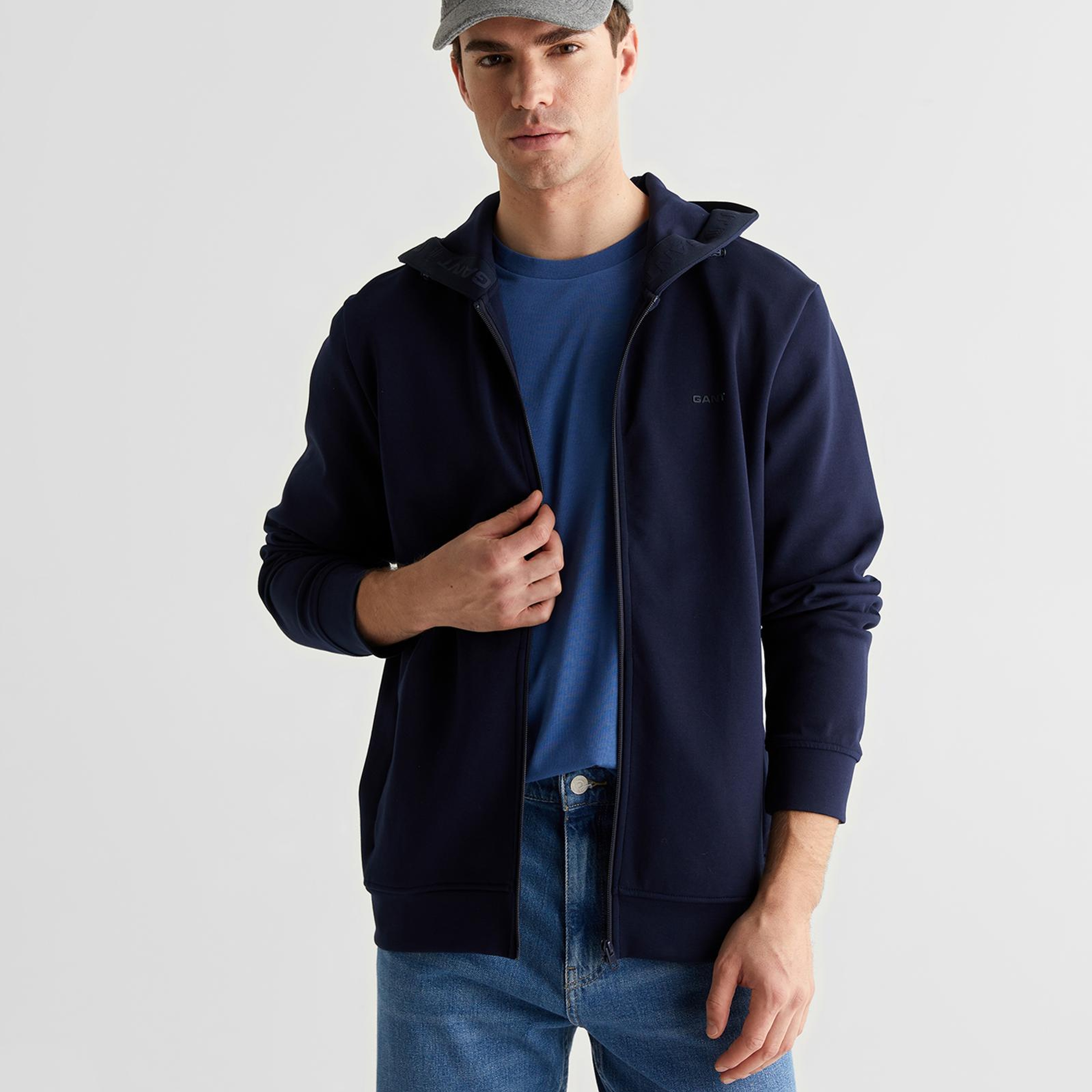 GANT Erkek Lacivert Fermuarlı Hırka