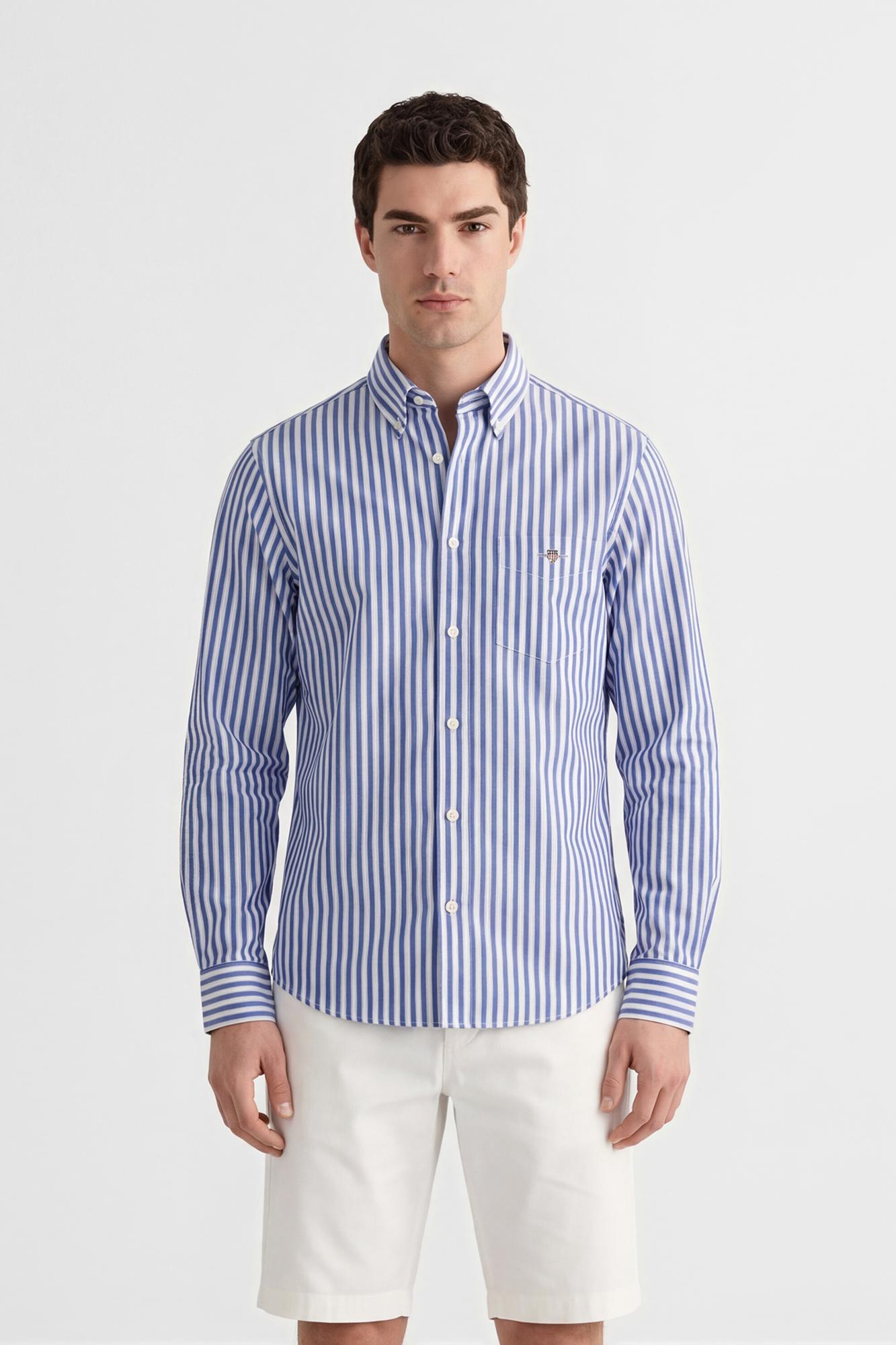 GANT Erkek Mavi Regular Fit Çizgili Logolu Gömlek